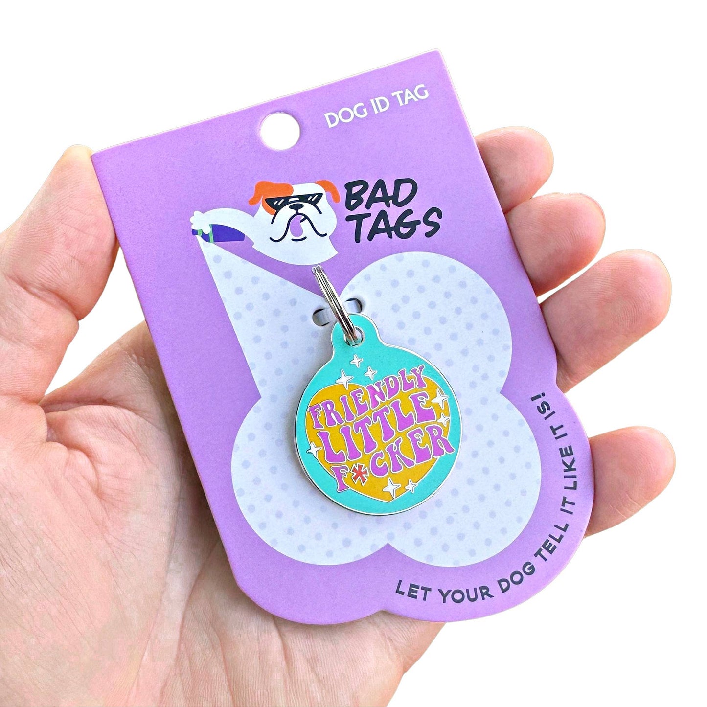 Bad Tags - Funny Dog ID Tag with Scannable QR Code - Friendly F*cker - Engraved QR Code / Small 1"