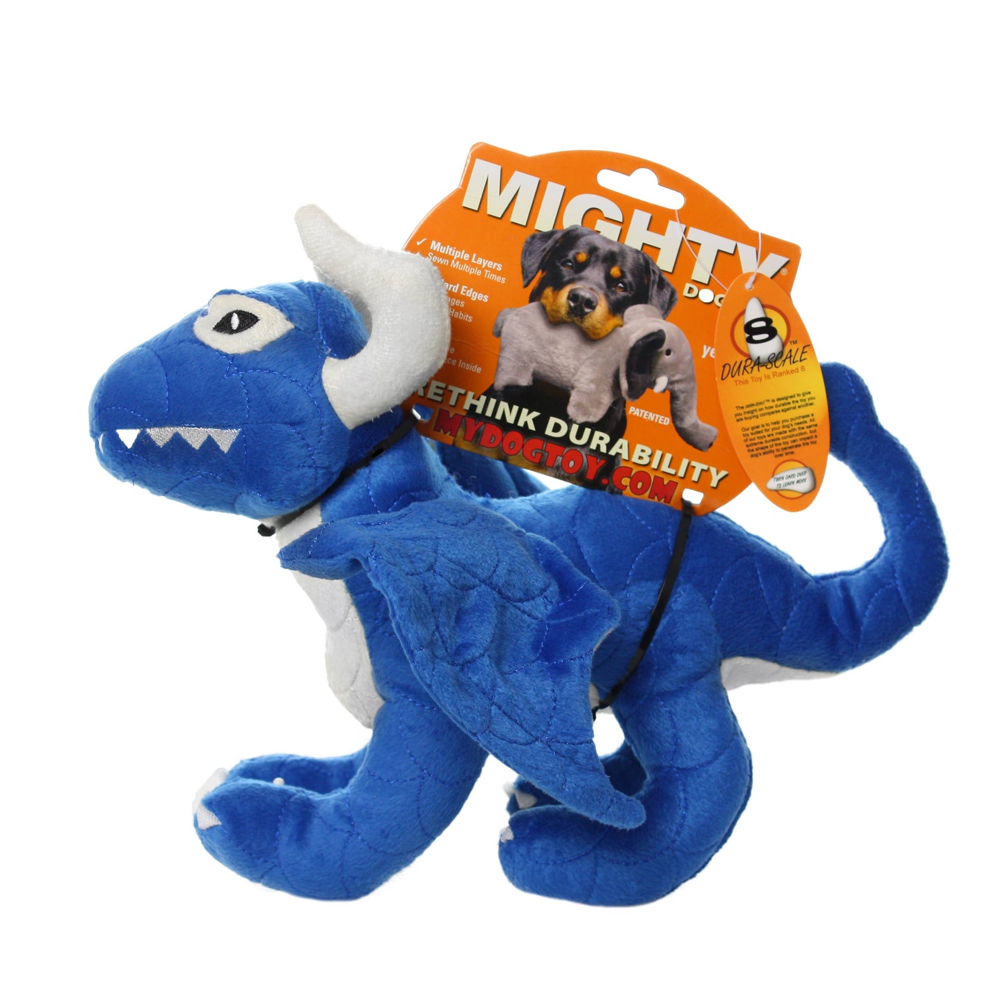 Tuffy Dog Toys - VIP Products - Mighty Dragon - Blue, Plush, Squeaky Dog Toy