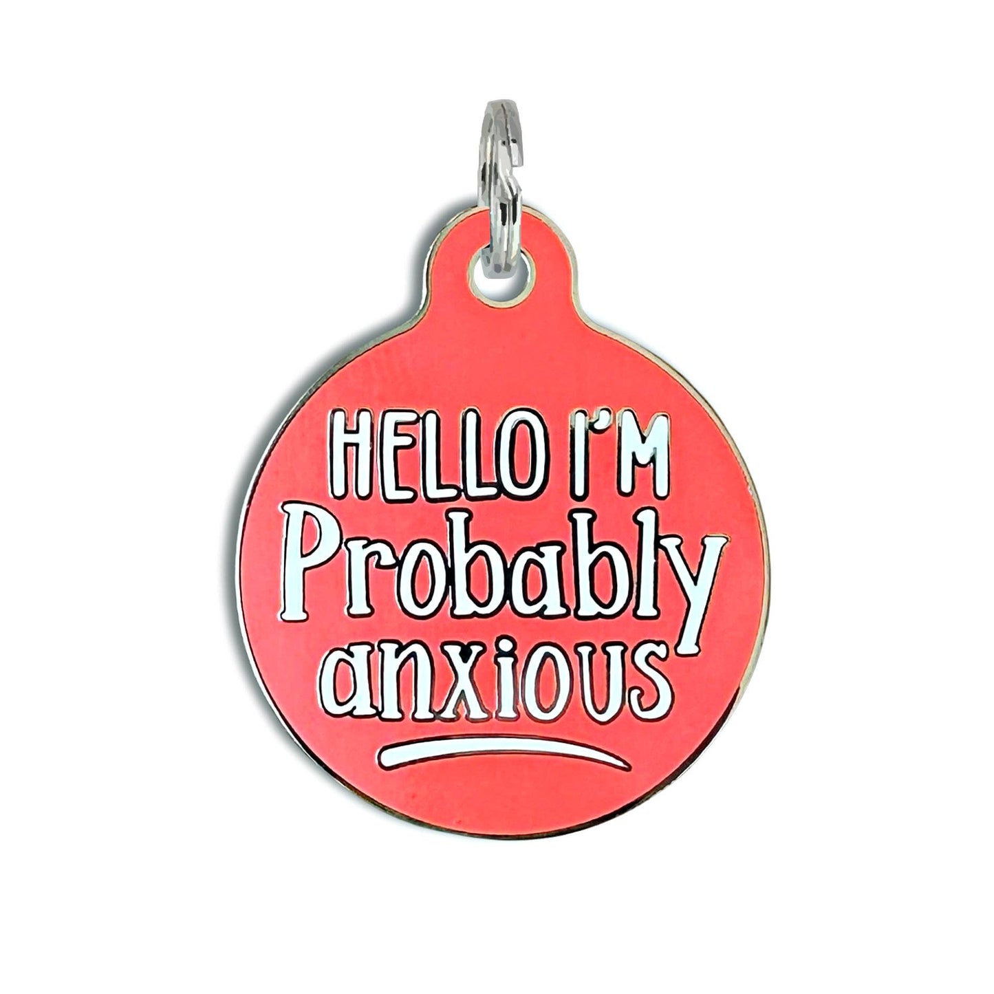 Bad Tags - Dog ID Tag with Personalized QR Code - Hello I'm Anxious - Blue / Engraved QR Code / Large 1.25"