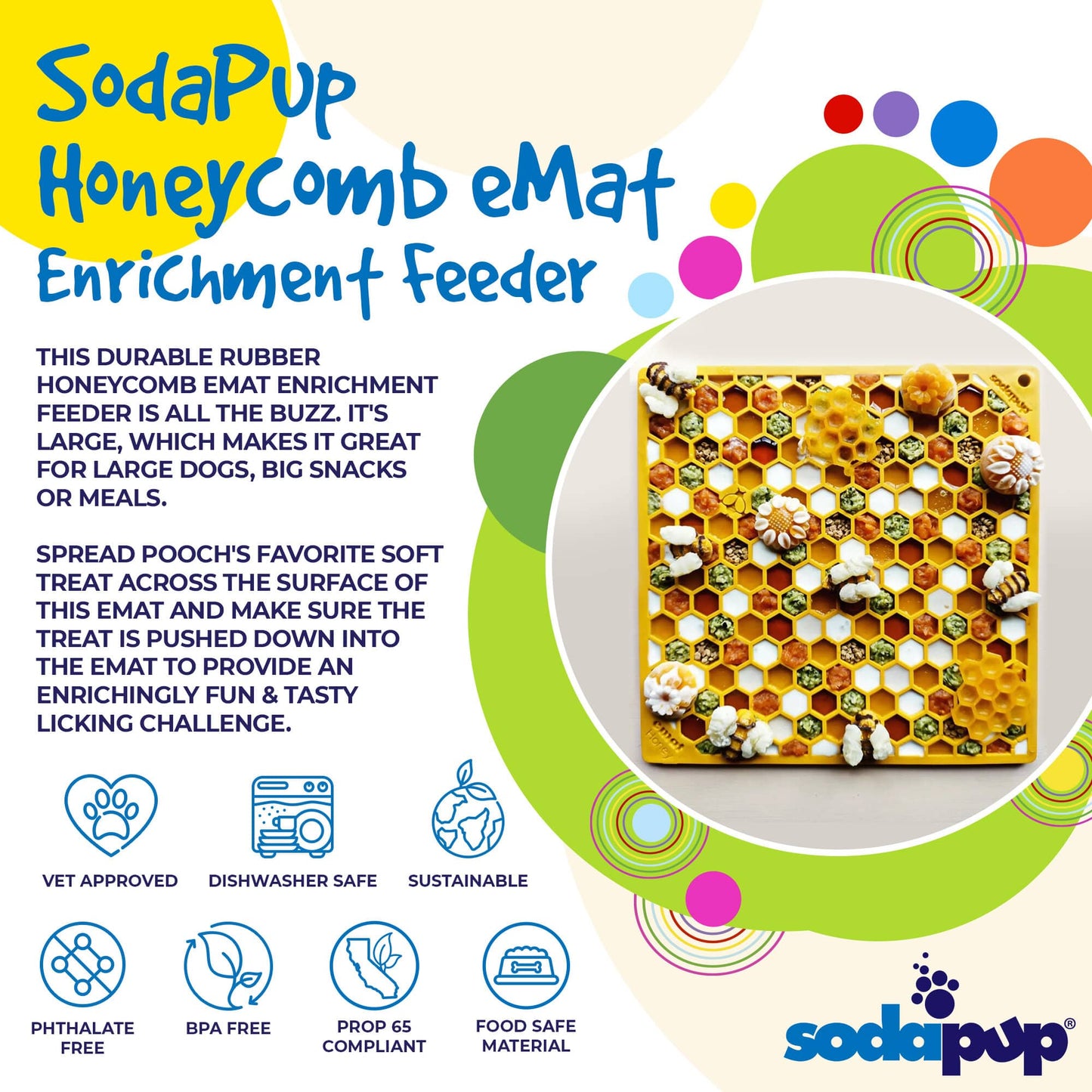 SodaPup - Honeycomb Design Emat Enrichment Licking Mat - Yellow - Larg - Large