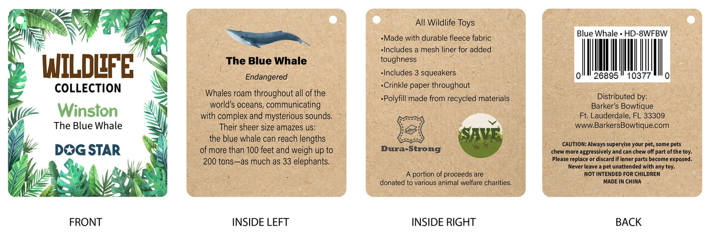 Barker's Bowtique - Winston the Blue Whale Fleece Dog Toy