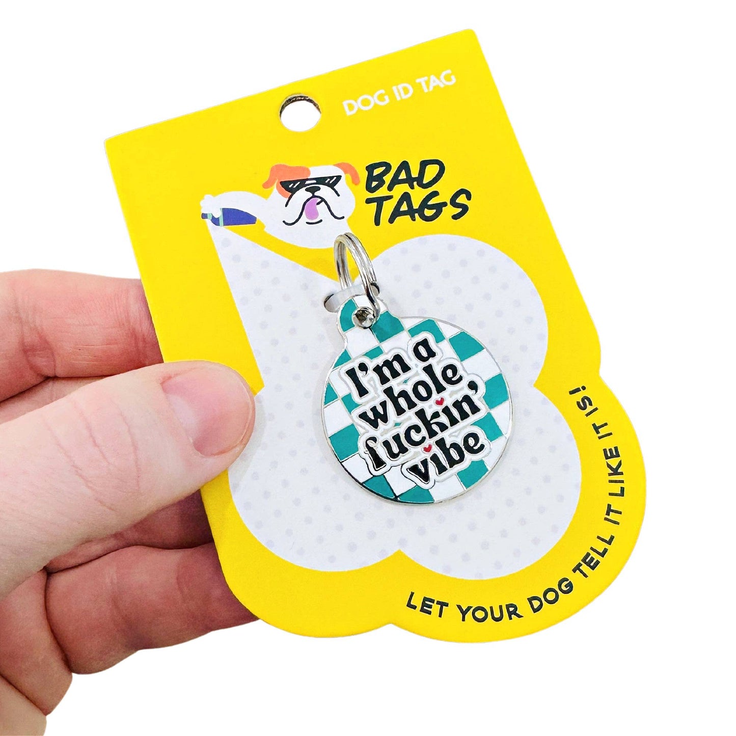 Bad Tags - Dog ID Tag with Scannable QR Code - I'm a Whole Fuckin' Vibe - Engraved QR Code / Large 1.25"