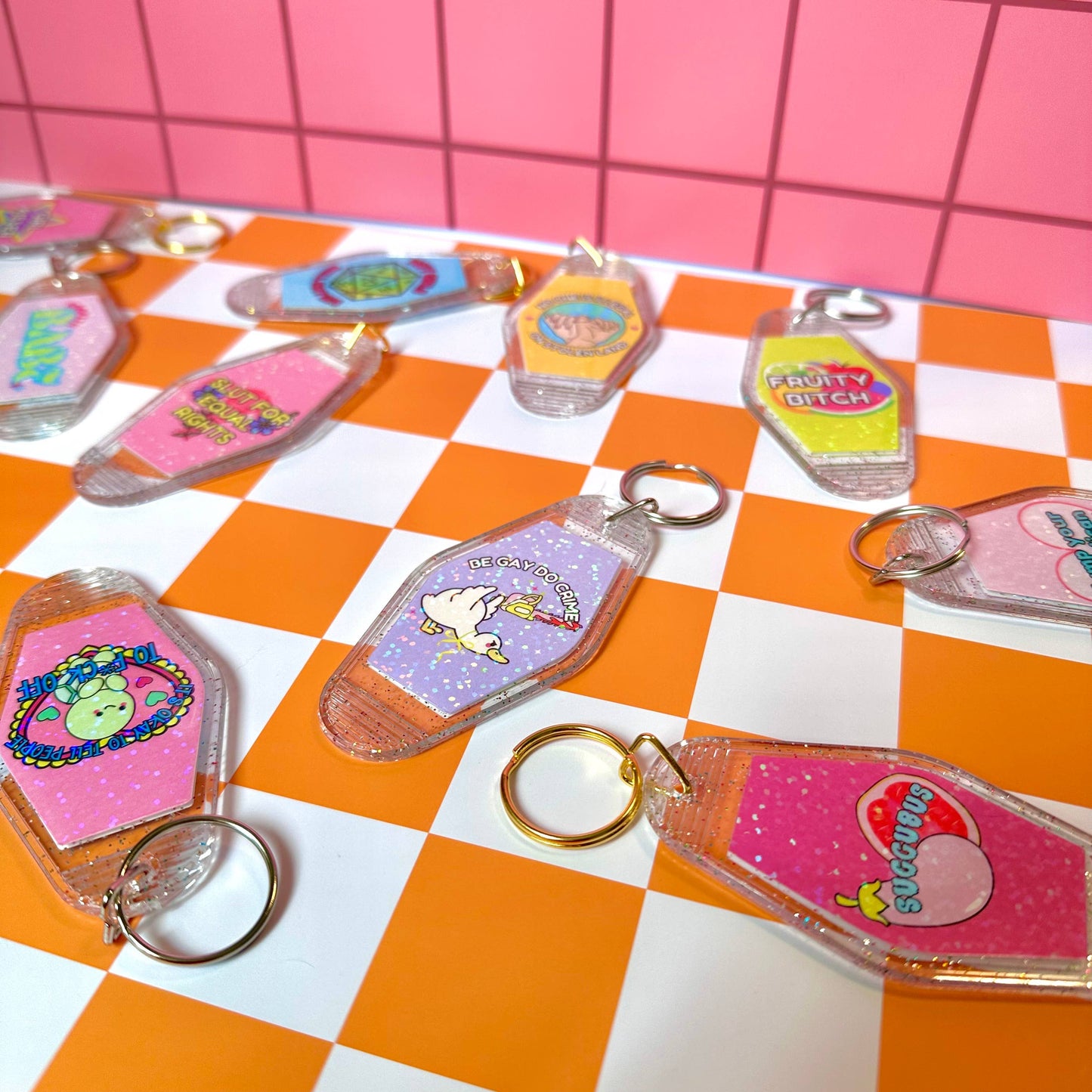 Stickers X Ashley Bexar - Funny Cat Mom Cats Witchy Motel Keychain Acrylic Keychain - Glitter / Gold