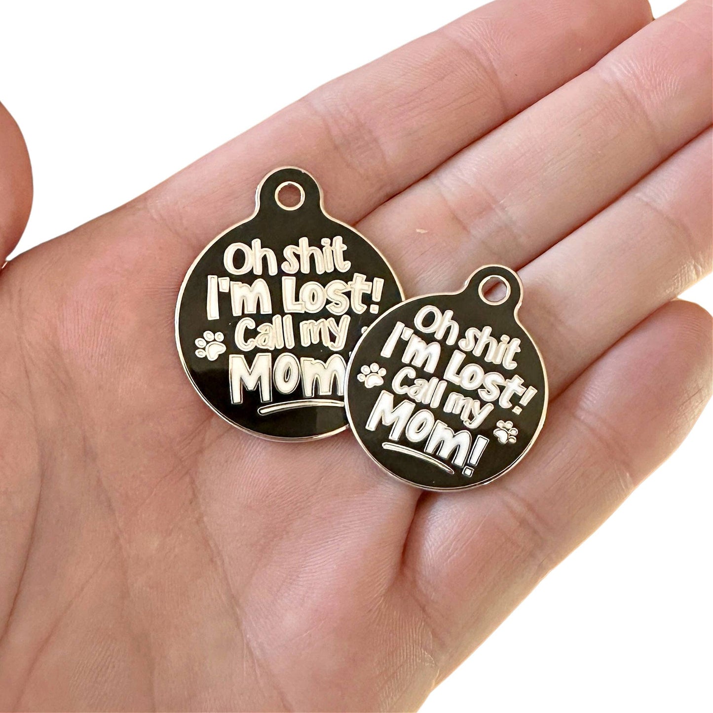 Bad Tags - Dog ID Tag w/ Personalized QR Code - Shit I'm Lost Call Mom - Small / Engraved QR Code