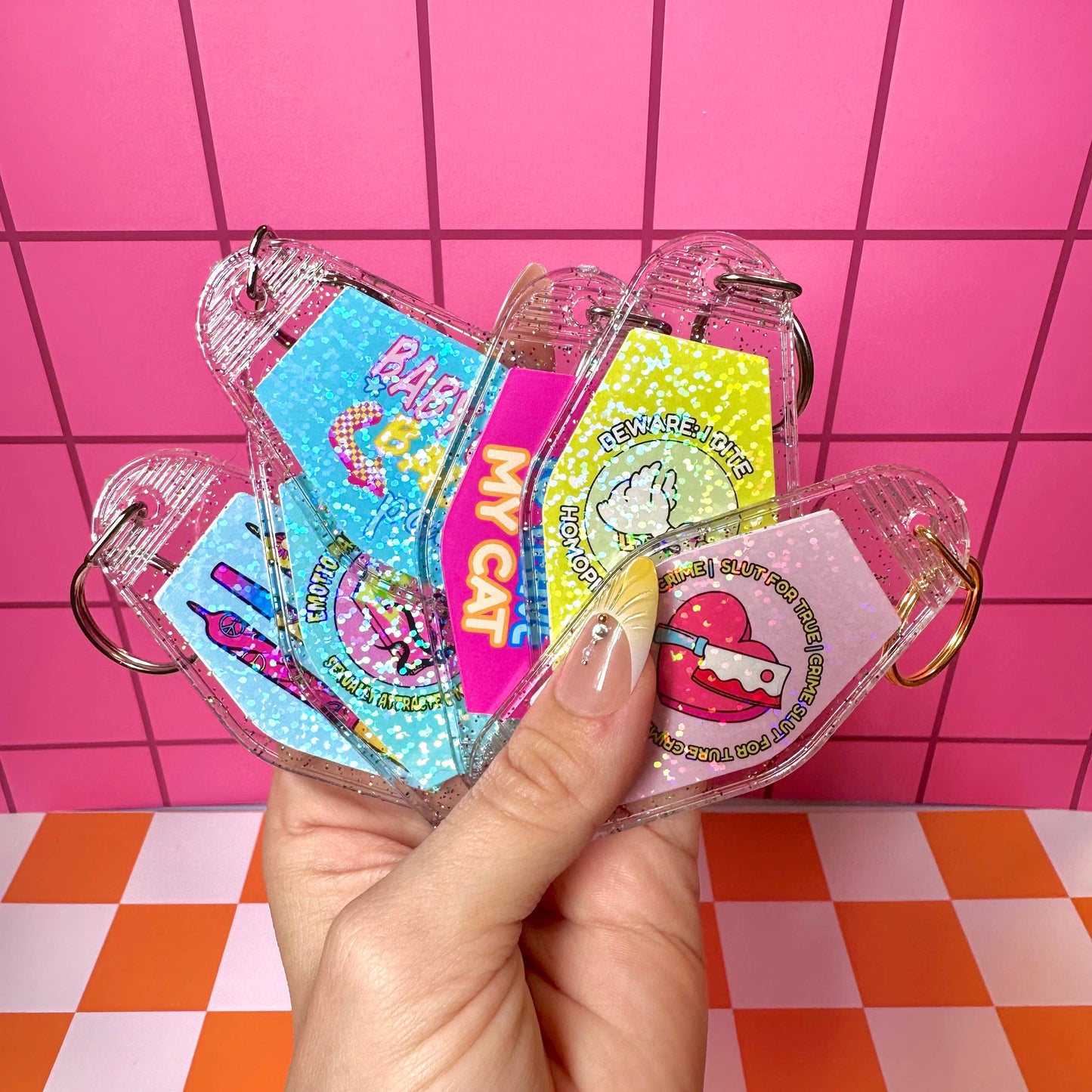 Stickers X Ashley Bexar - Funny Cat Mom Cats Witchy Motel Keychain Acrylic Keychain - Glitter / Gold