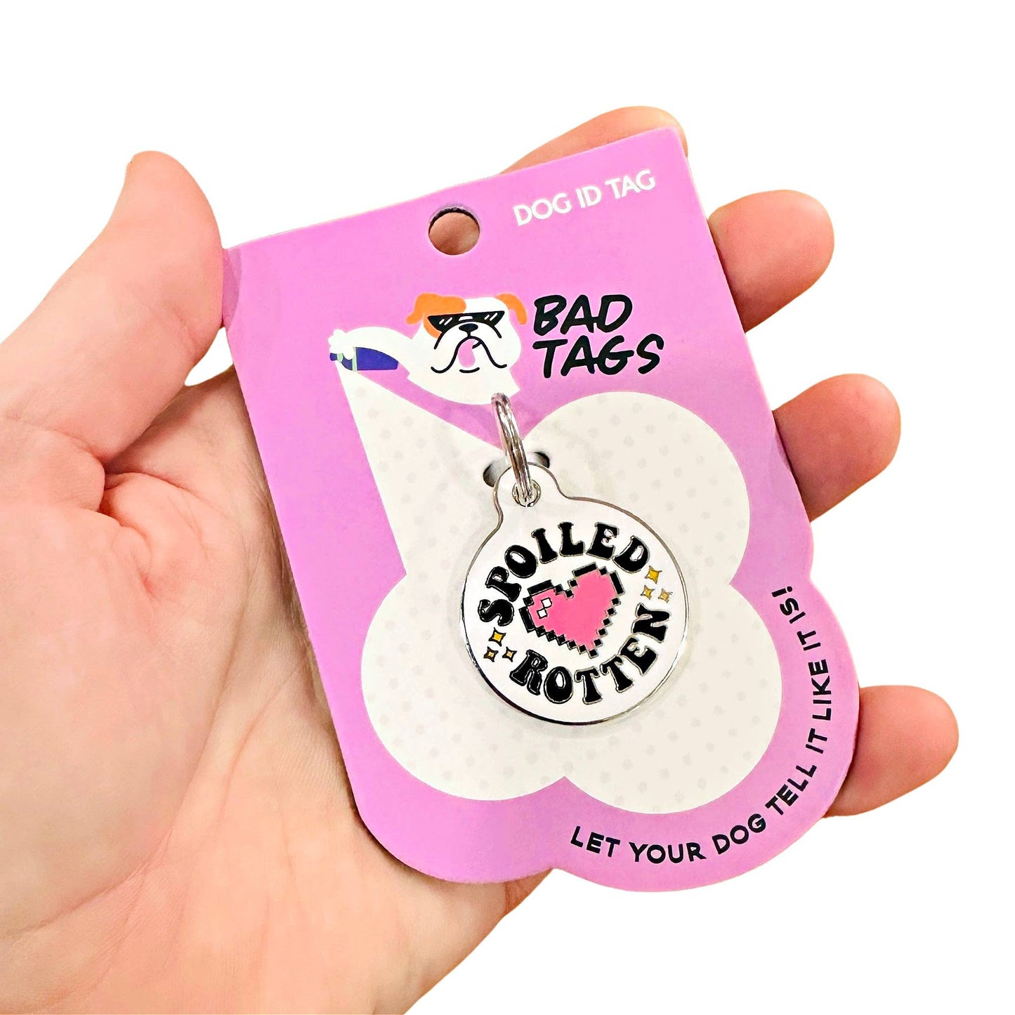 Bad Tags - Dog ID Tag with Personalized QR Code - Spoiled Rotten - Engraved QR Code / Large 1.25"