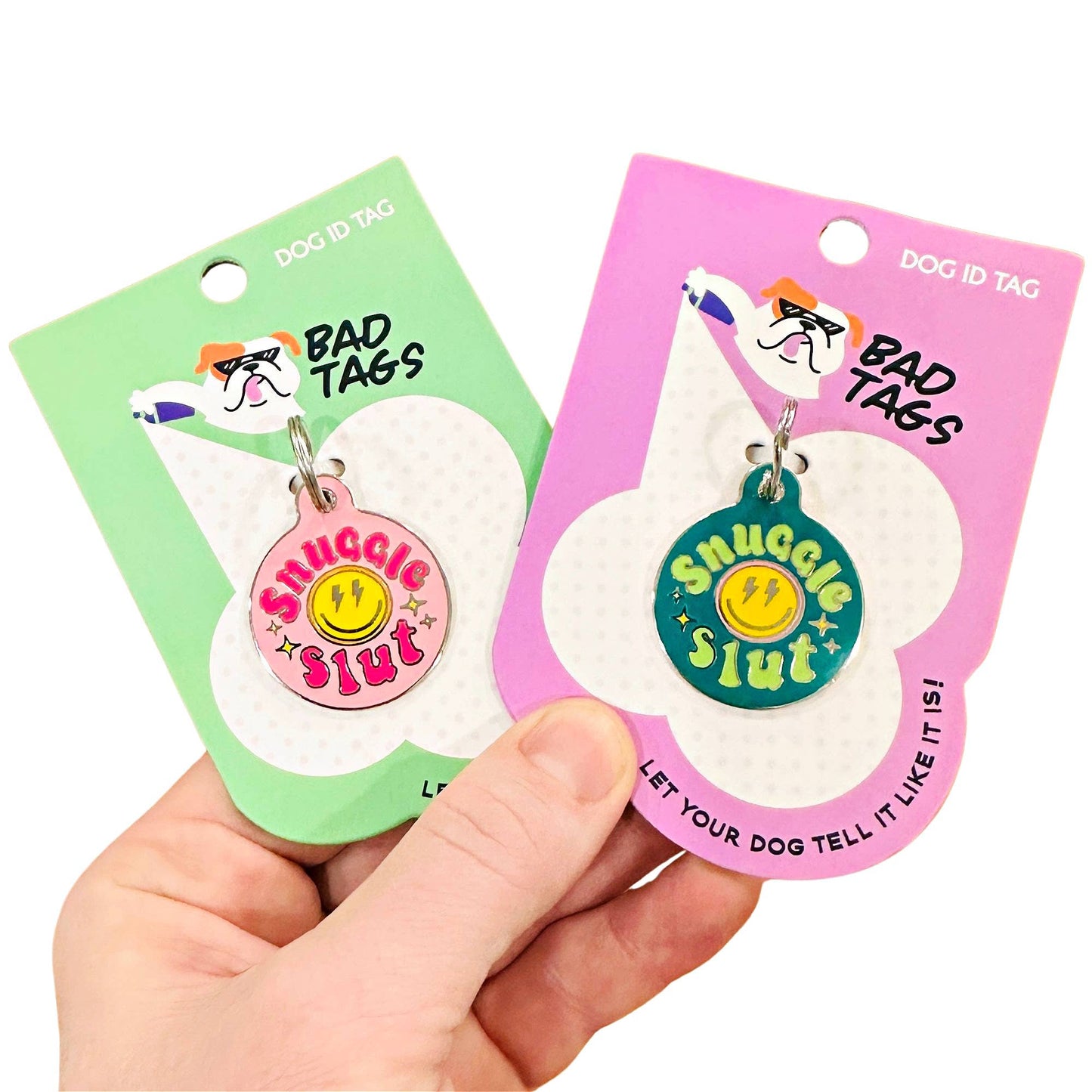 Bad Tags - Dog ID Tag with Personalized QR Code - Snuggle Slut - Pink / Engraved QR Code / Large 1.25"