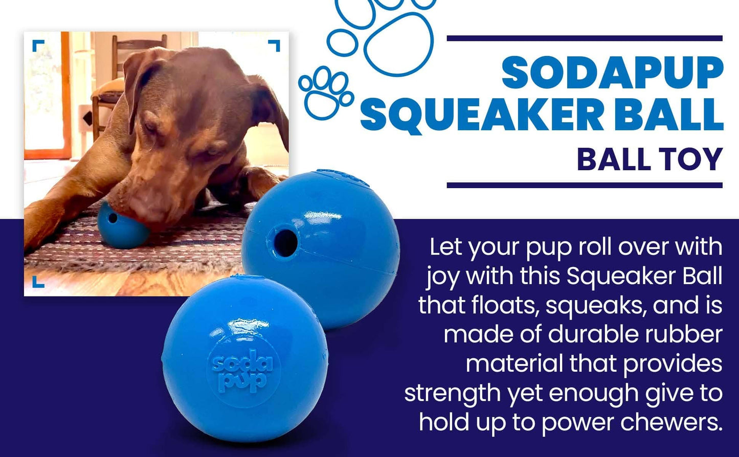 SodaPup - Squeak Ball Ultra Durable PUP-X Squeaking, Chewing, Floating & Retrieving Ball - Large Squeaker Ball - glow in the dark