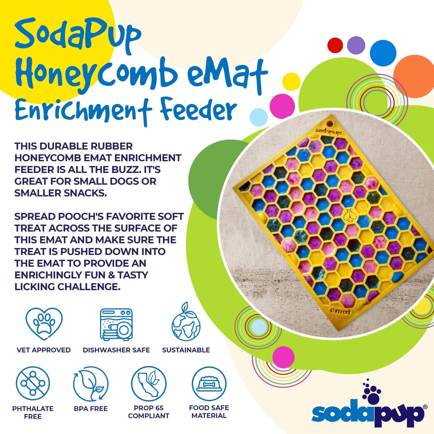 SodaPup - Honeycomb Design Emat Enrichment Licking Mat - Yellow - Larg - Large