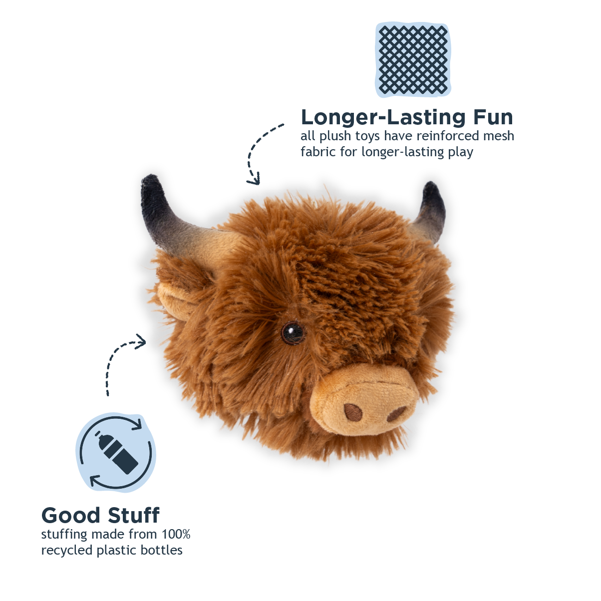 Tall Tails - Highland Cow 2-in-1 Fetch Ball Dog Toy