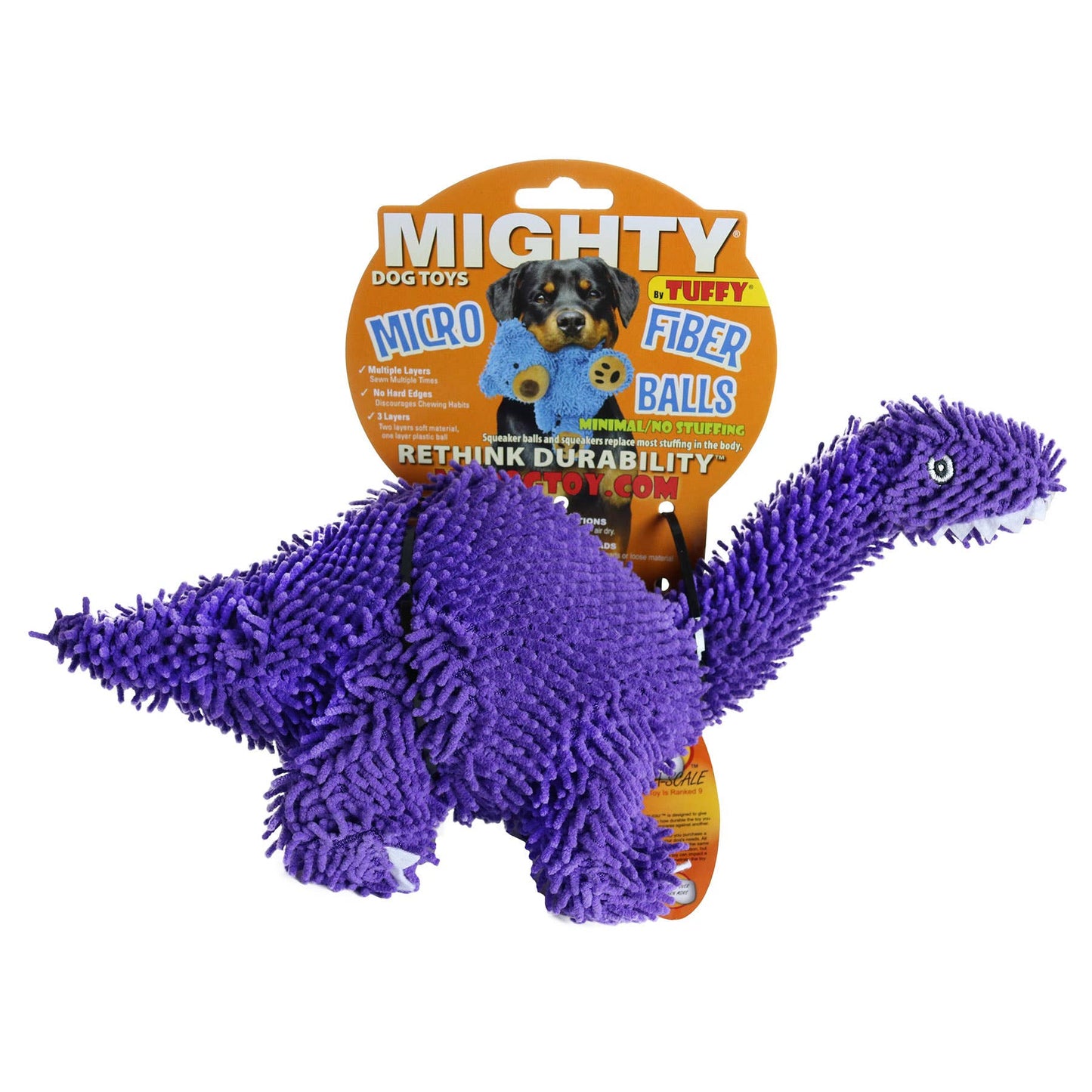Tuffy Dog Toys - VIP Products - Mighty Microfiber Ball Brachiosaurus, Squeaky Dog Toy