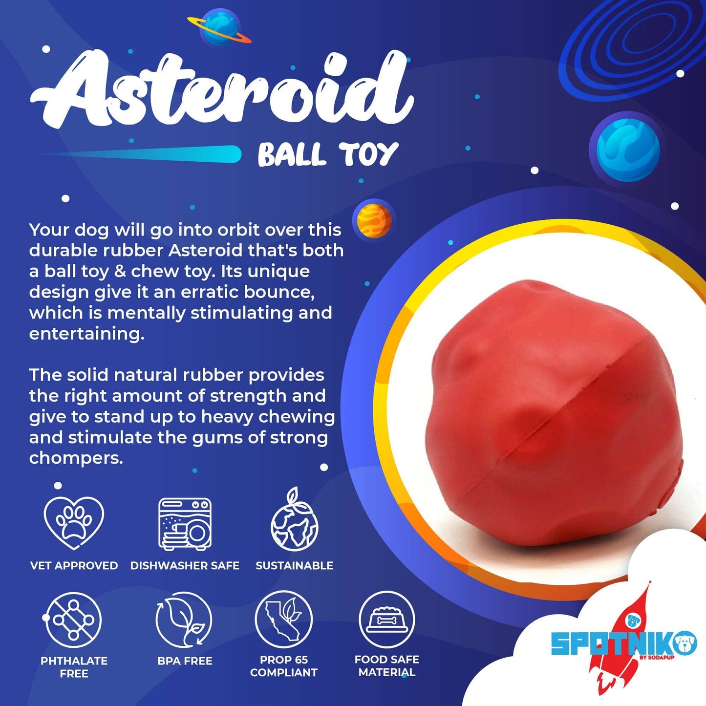 SodaPup - Spotnik Asteroid - Chew Toy - Retrieving Toy - Large - Red