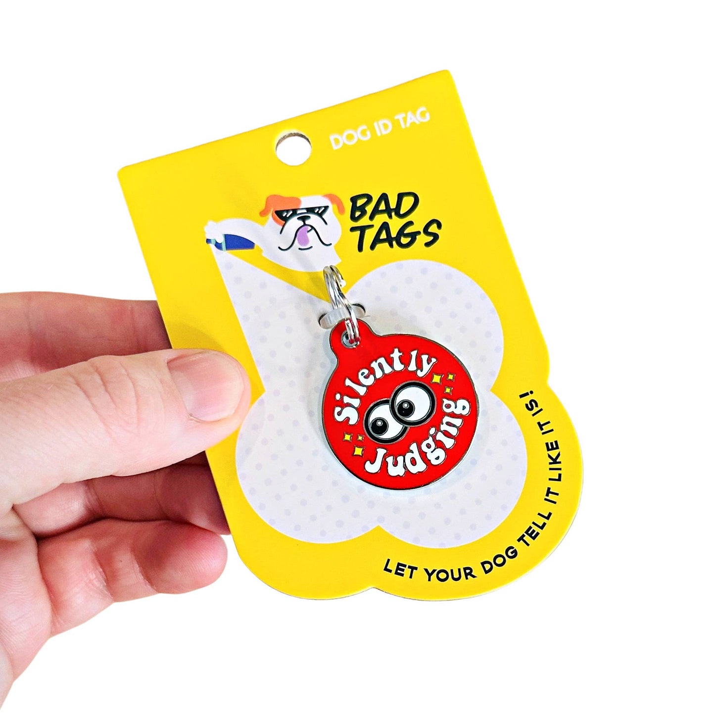 Bad Tags - Dog ID Tag with Personalized QR Code - Silently Judging - Collar Charm (blank backside) / Small 1"
