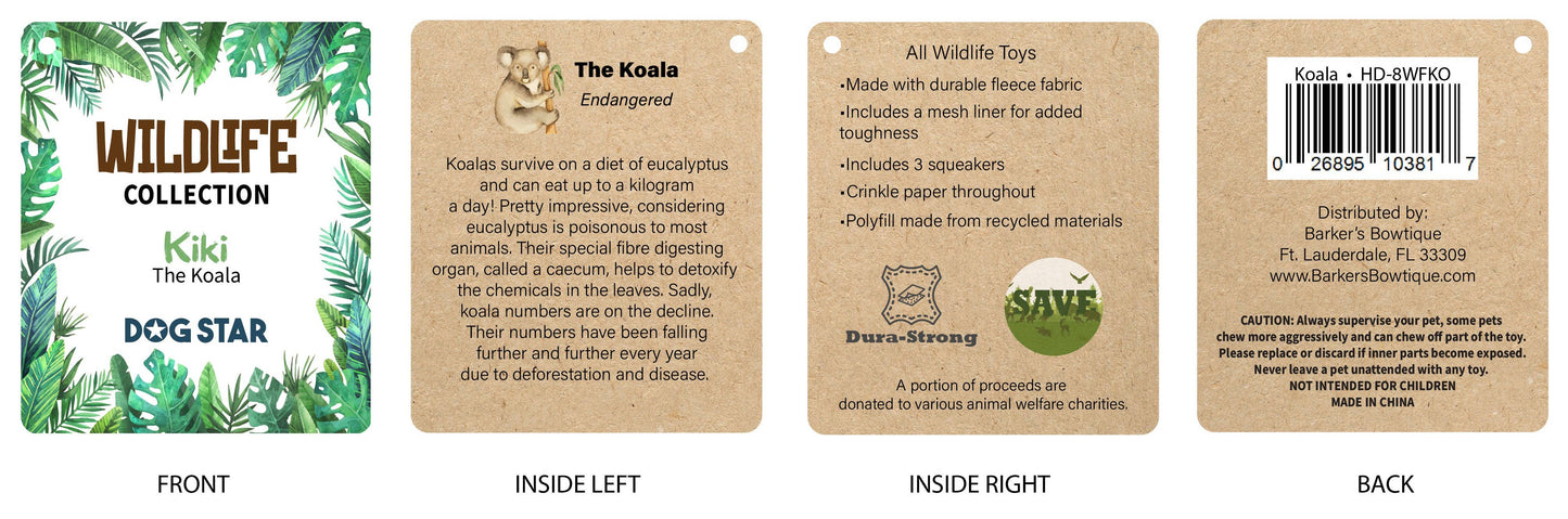 Barker's Bowtique - Kiki the Koala Fleece Dog Toy