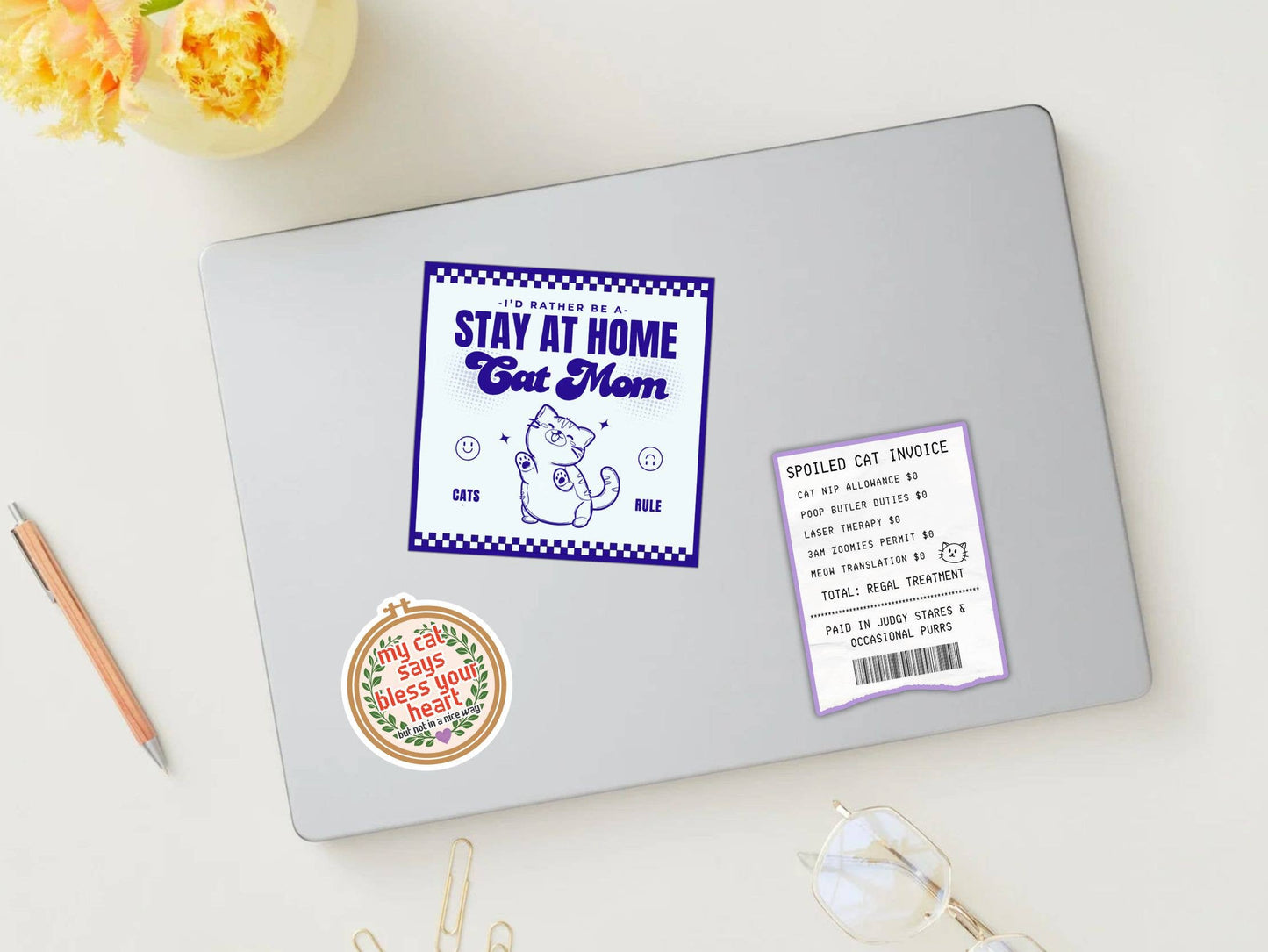 Bad Tags - Funny Cat Sticker - Bless Your Heart (not in a good way)