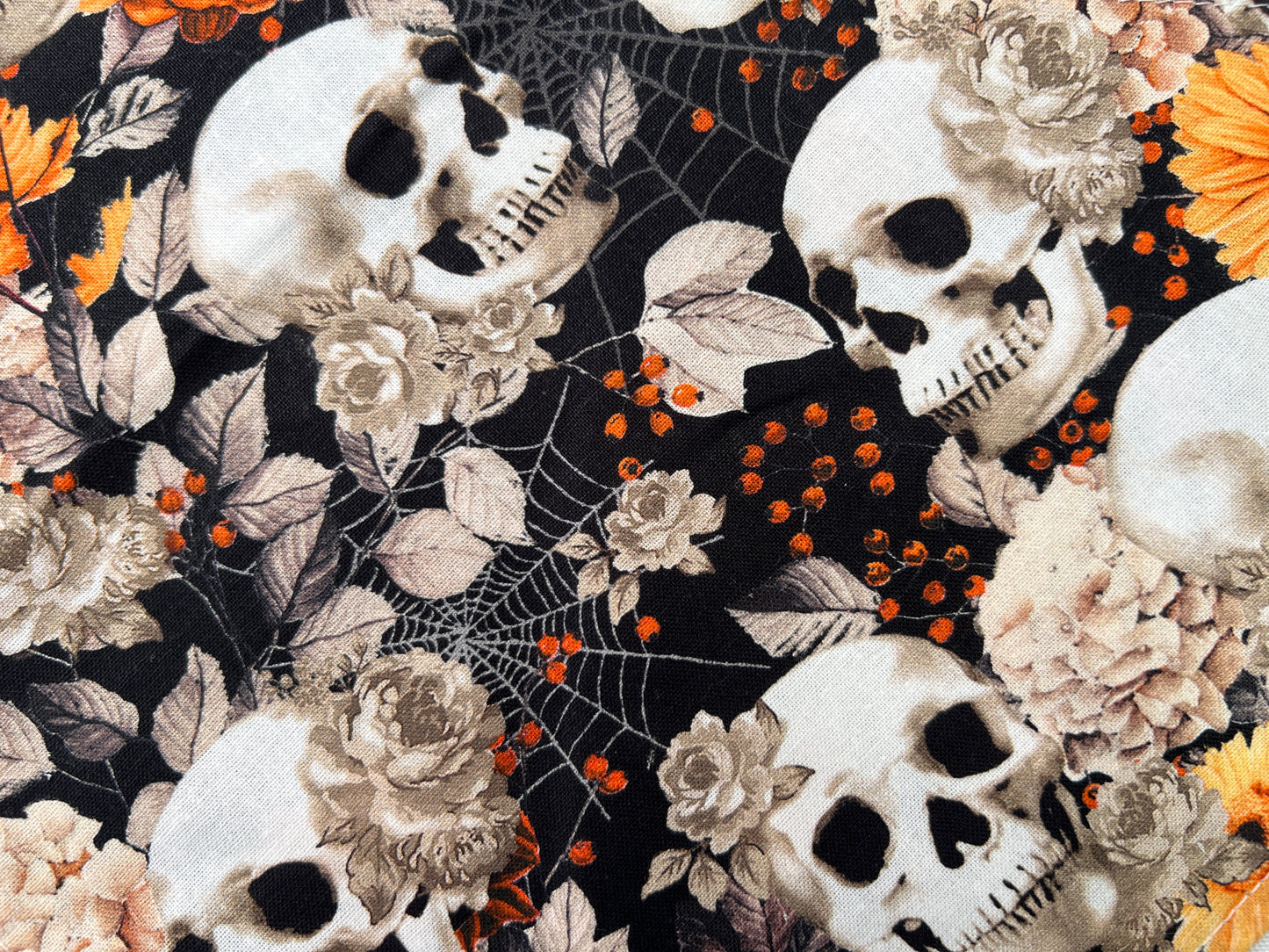 Halloween Floral Skulls Black Bandana