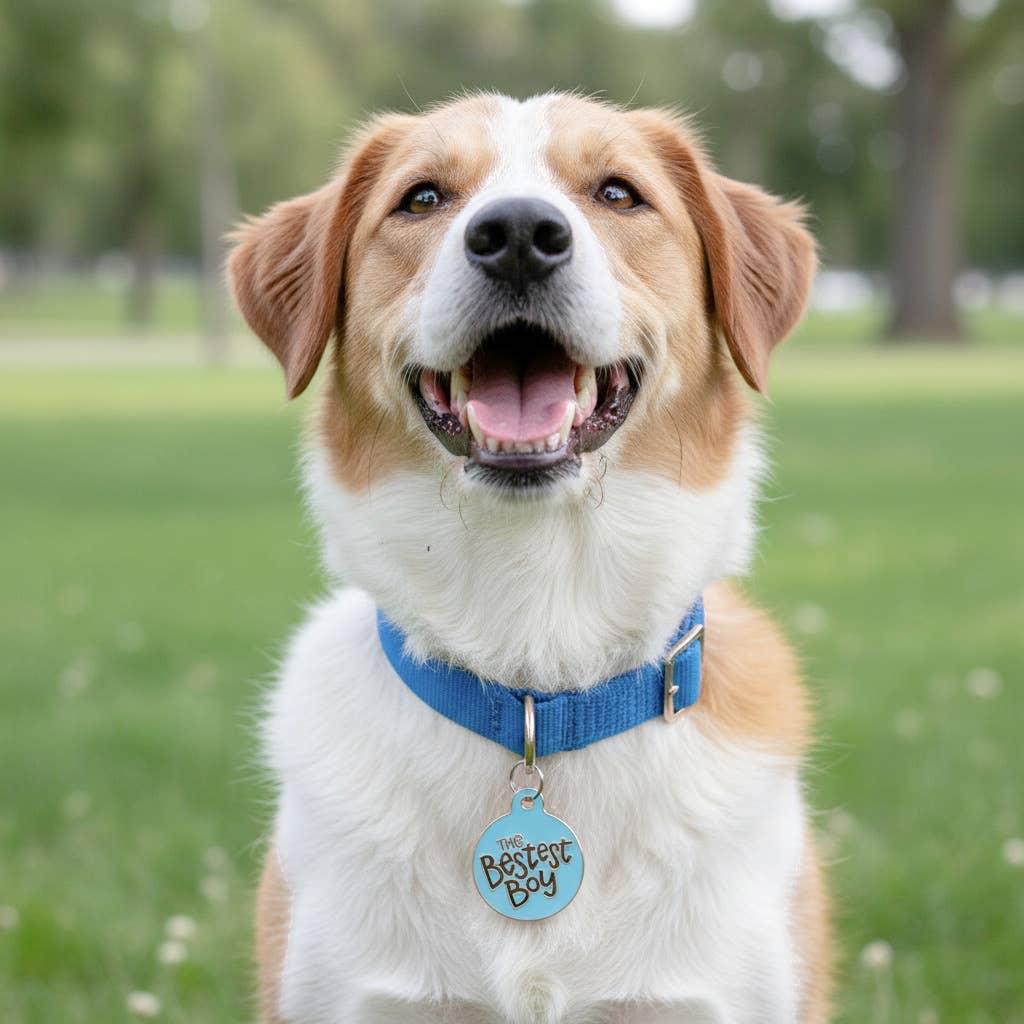 Bad Tags - Personalized Dog ID Tag Scannable QR Code - The Bestest Boy - Engraved QR Code / Large 1.25"