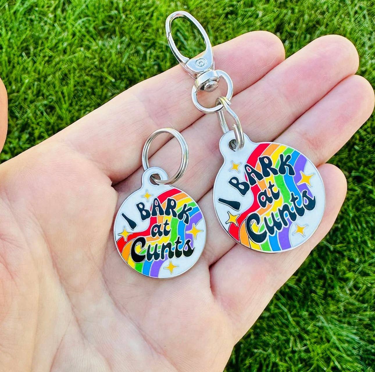 Bad Tags - Dog ID Tag with Personalized QR Code - I Bark at Cunts - Large / Engraved QR Code