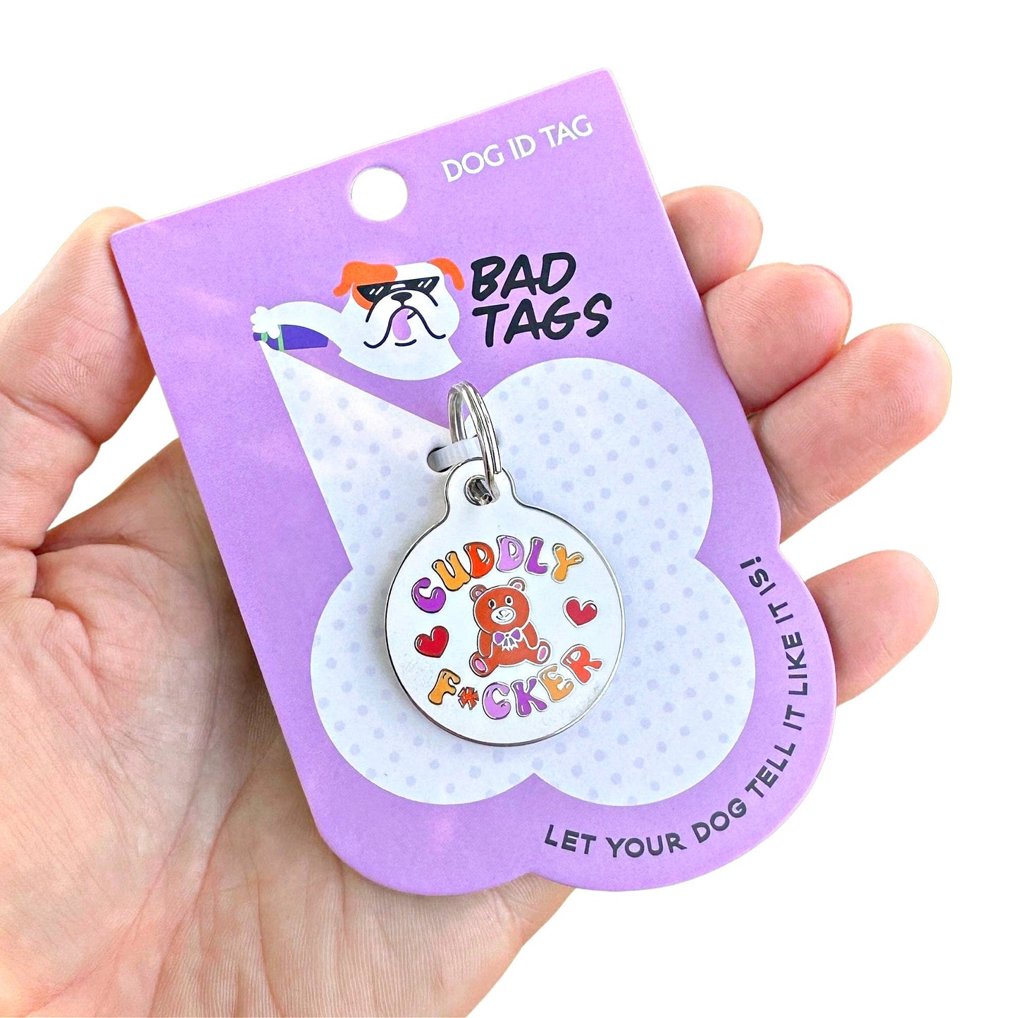 Bad Tags - Dog ID Tag with Personalized QR Code - Cuddly F*cker - Engraved QR Code / Large 1.25"