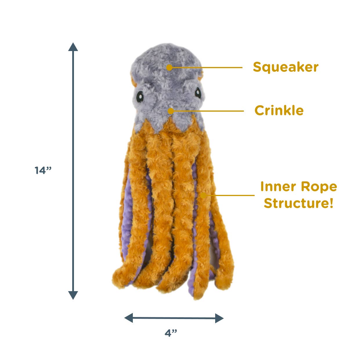Tall Tails - Plush Octopus with Squeaker Dog Toy - 14"