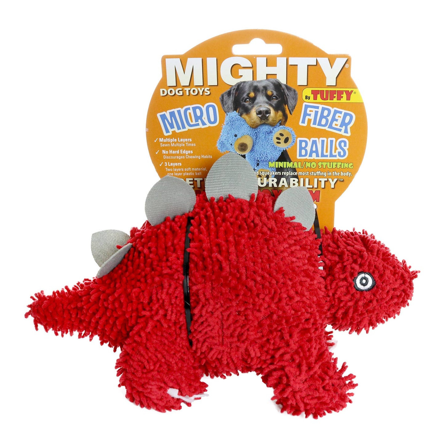 Tuffy Dog Toys - VIP Products - Mighty Microfiber Ball Stegosaurus, Durable, Squeaky Dog Toy