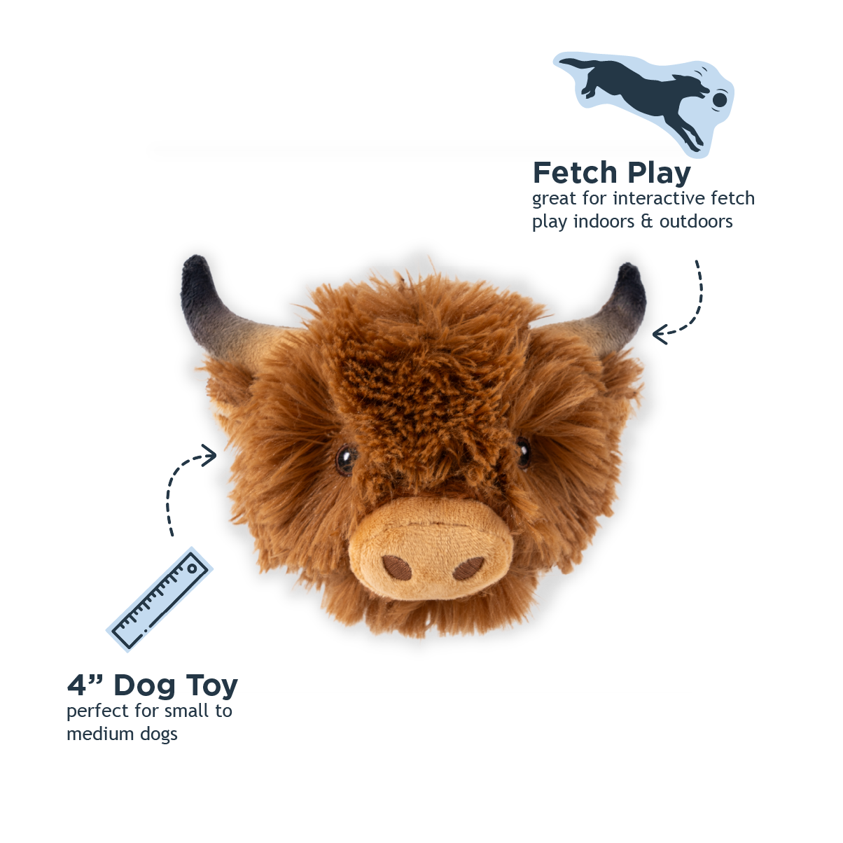 Tall Tails - Highland Cow 2-in-1 Fetch Ball Dog Toy