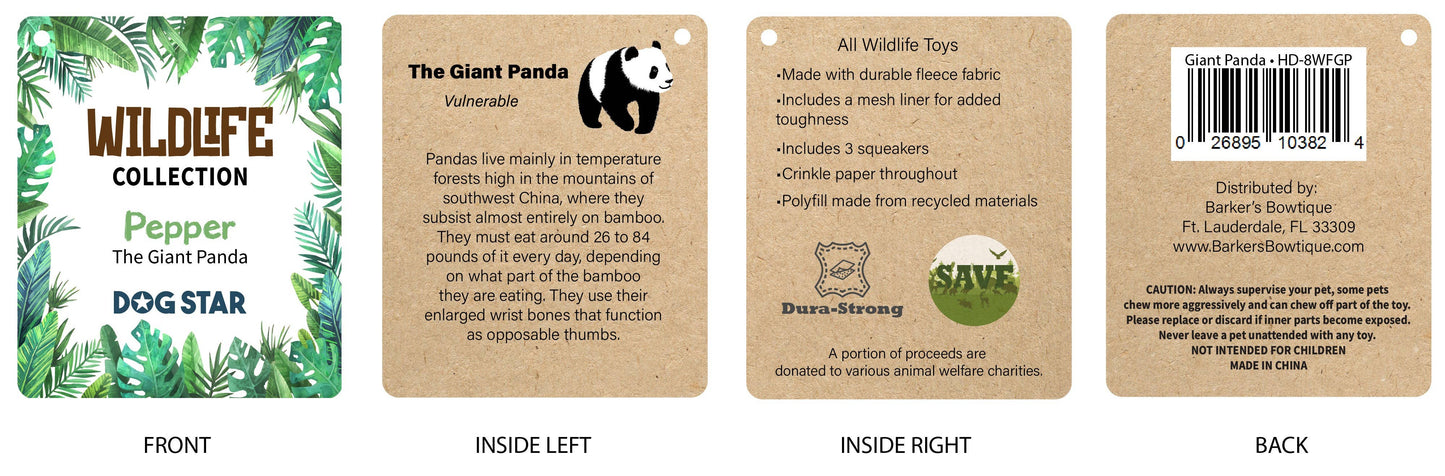 Barker's Bowtique - Pepper the Giant Panda Fleece Dog Toy