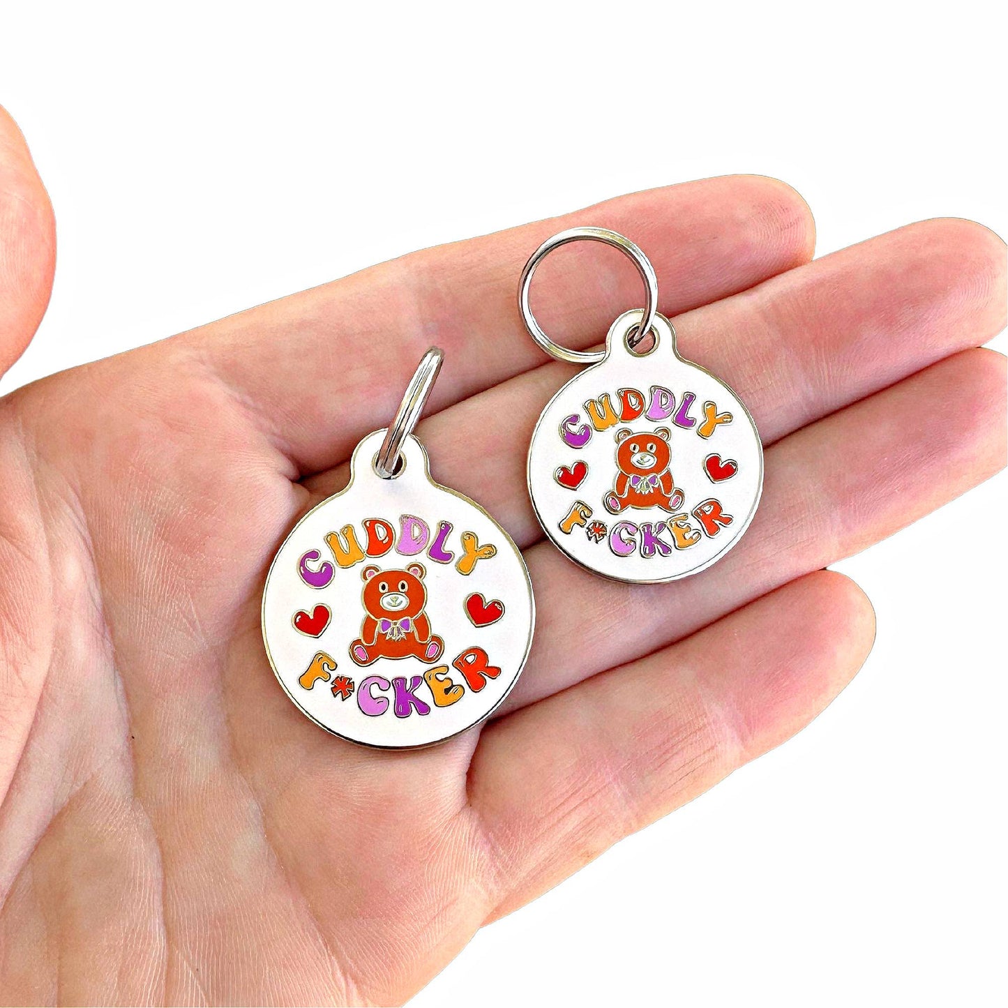 Bad Tags - Dog ID Tag with Personalized QR Code - Cuddly F*cker - Engraved QR Code / Large 1.25"