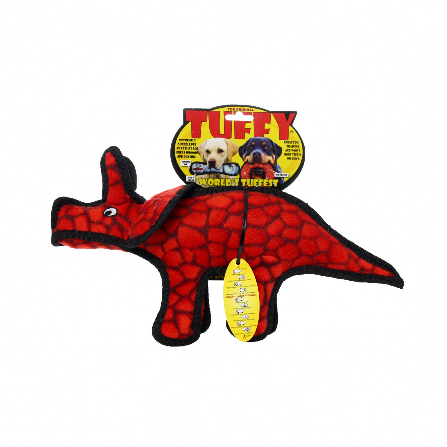 Tuffy Dog Toys - VIP Products - Tuffy Jr Dinosaur Triceratops, Durable, Squeaky Dog Toy - Doot's Pet LLC Collars For A Cause