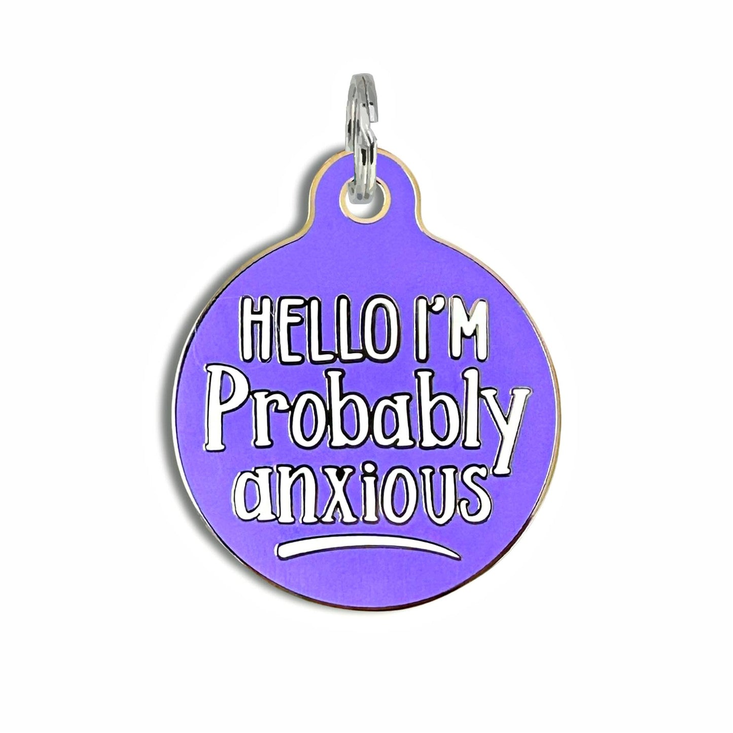 Bad Tags - Dog ID Tag with Personalized QR Code - Hello I'm Anxious - Blue / Engraved QR Code / Large 1.25"