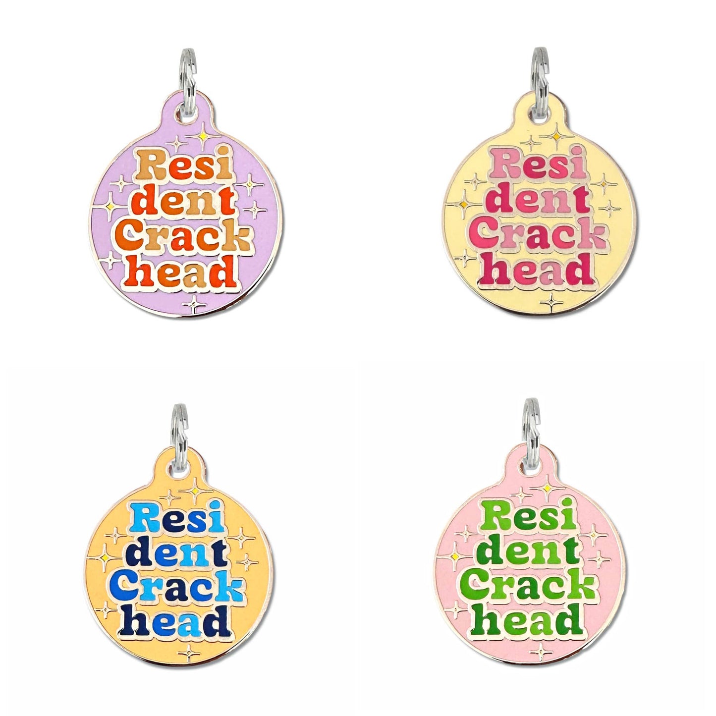 Bad Tags - Dog ID Tag with Personalized QR Code - Resident Crackhead - Yellow / Engraved QR Code / Large 1.25"