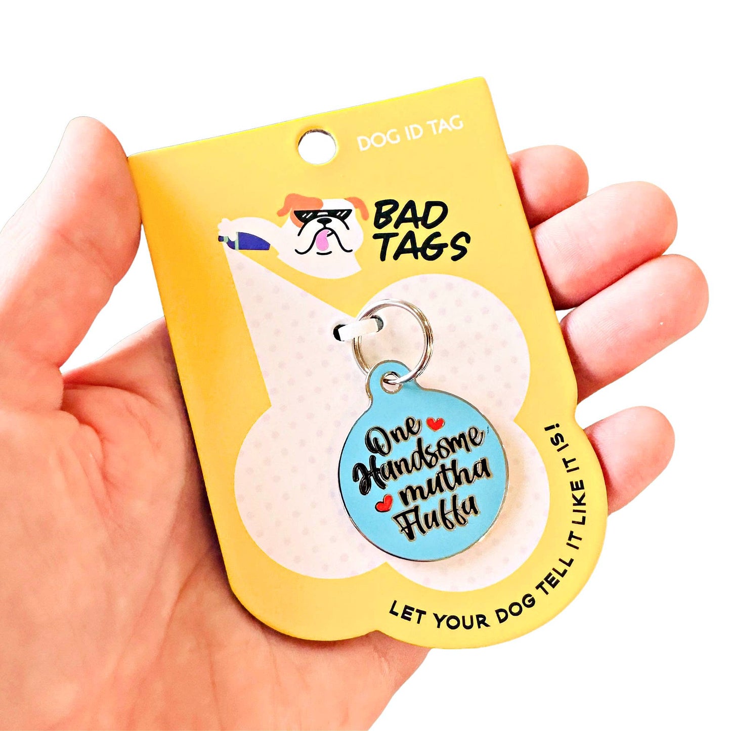 Bad Tags - Dog ID Tag with Personalized QR Code - Handsome Mutha Fluffa - Engraved QR Code / Small 1"