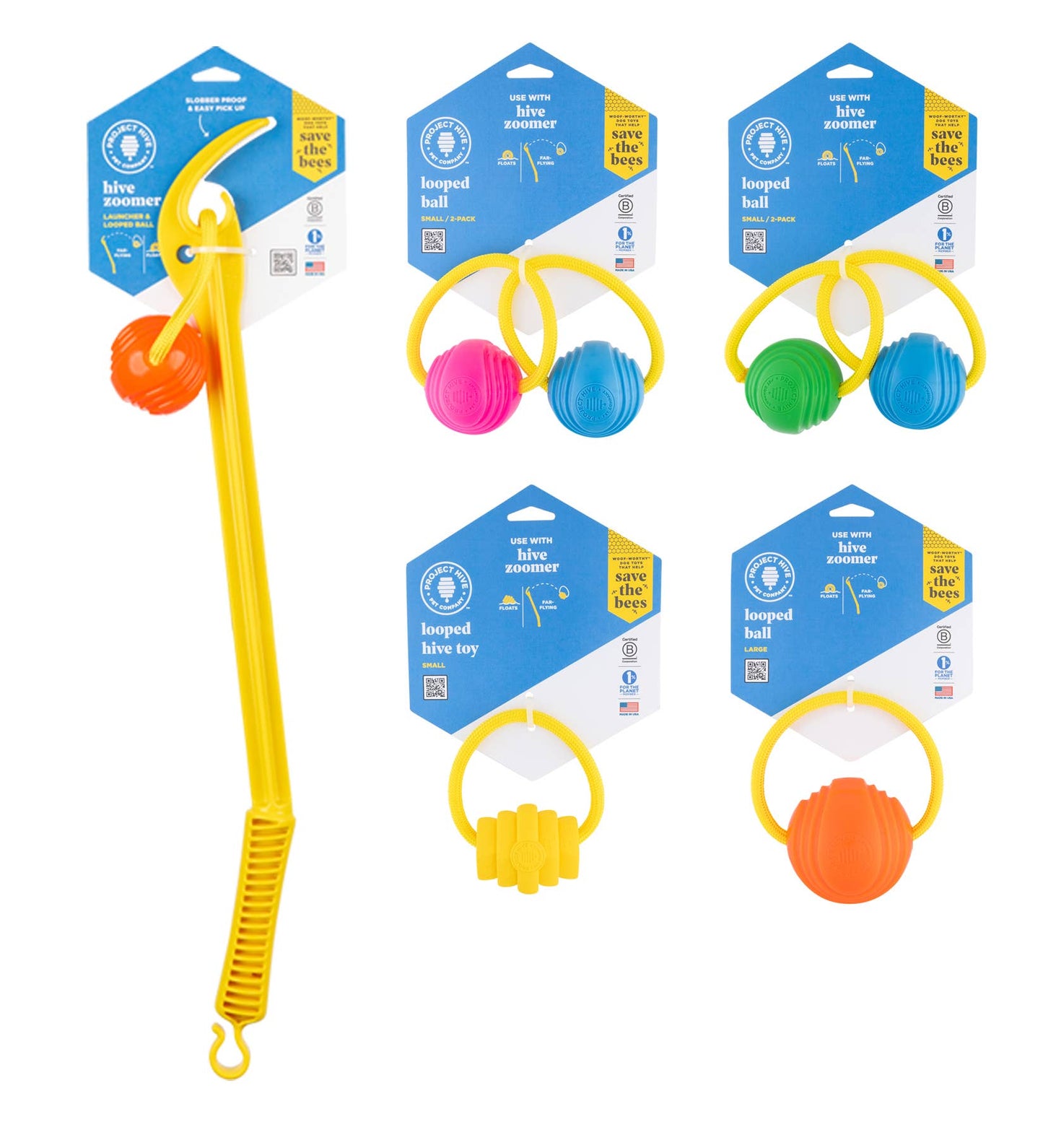 Project Hive Pet Company - Hive Zoomer Dog Toy Launcher & Looped Ball Combo Pack