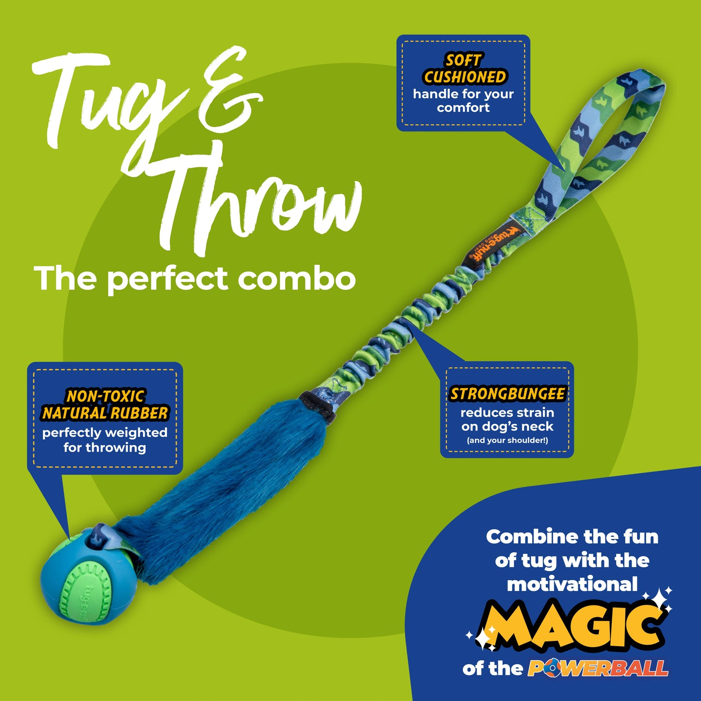 Tug-E-Nuff - Fauxtastic PowerBall Bungee | Strong Dog Toys | Tug-E-Nuff - Orange Pattern