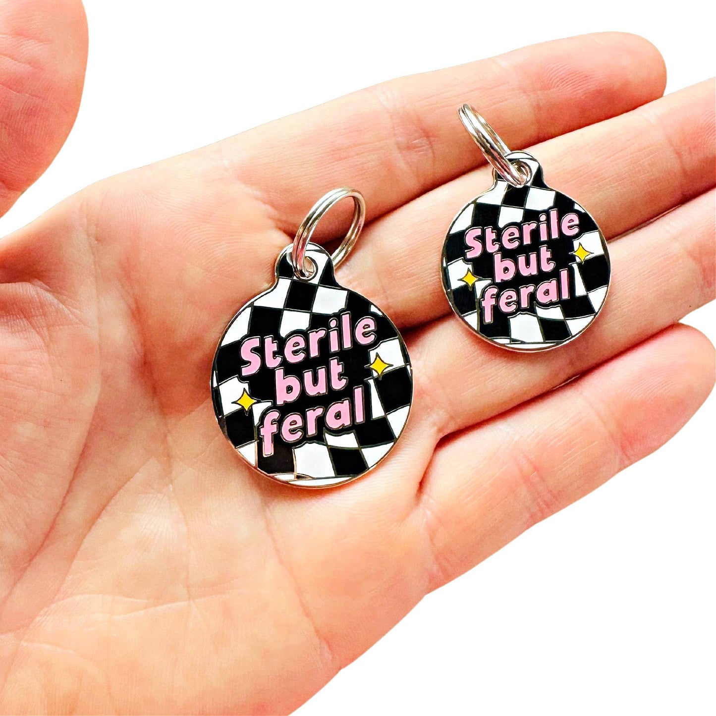 Bad Tags - Funny Dog ID Tag Collar Charm - Sterile but Feral - Small / Engraved QR Code