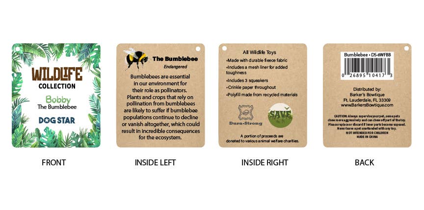 Barker's Bowtique - Bobbie the Bumble Bee Wildlife Fleece Dog Toy