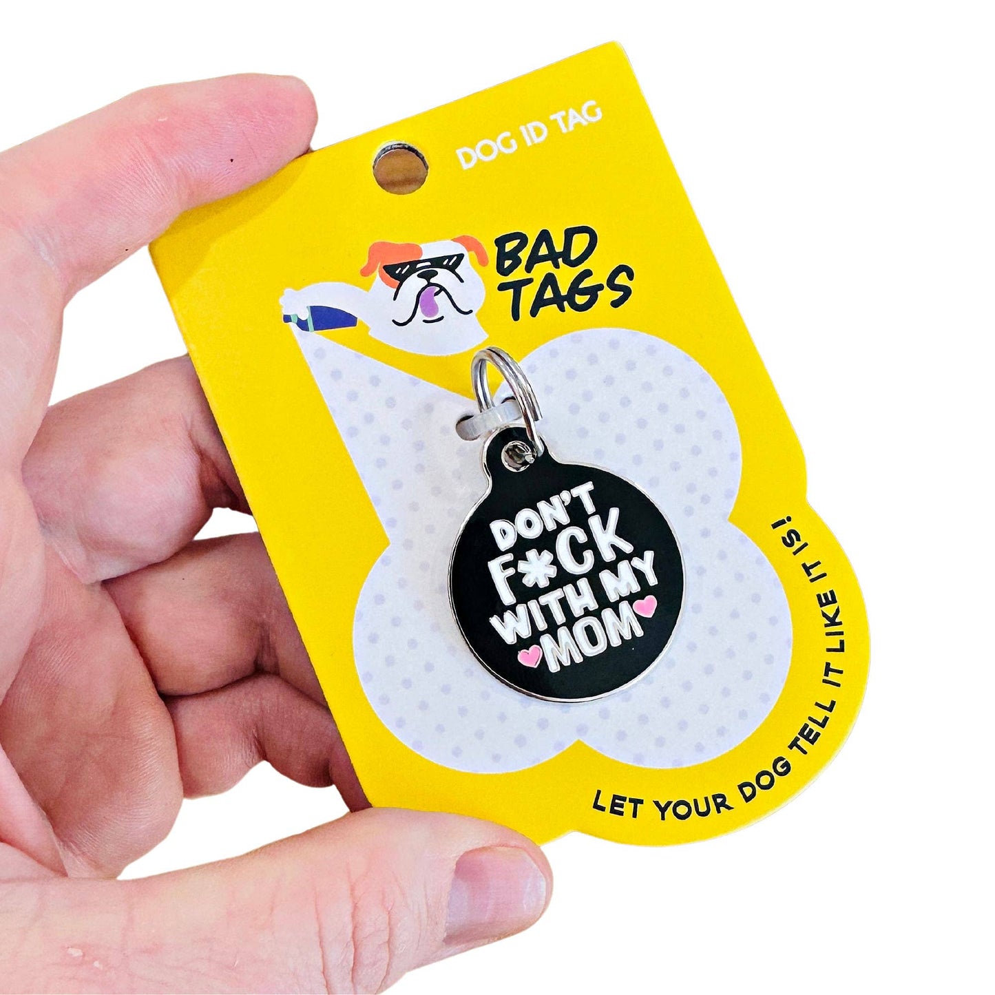 Bad Tags - Dog ID Tag w/ Scannable QR Code - Don't F*ck with my Mom - Engraved QR Code / Large 1.25"
