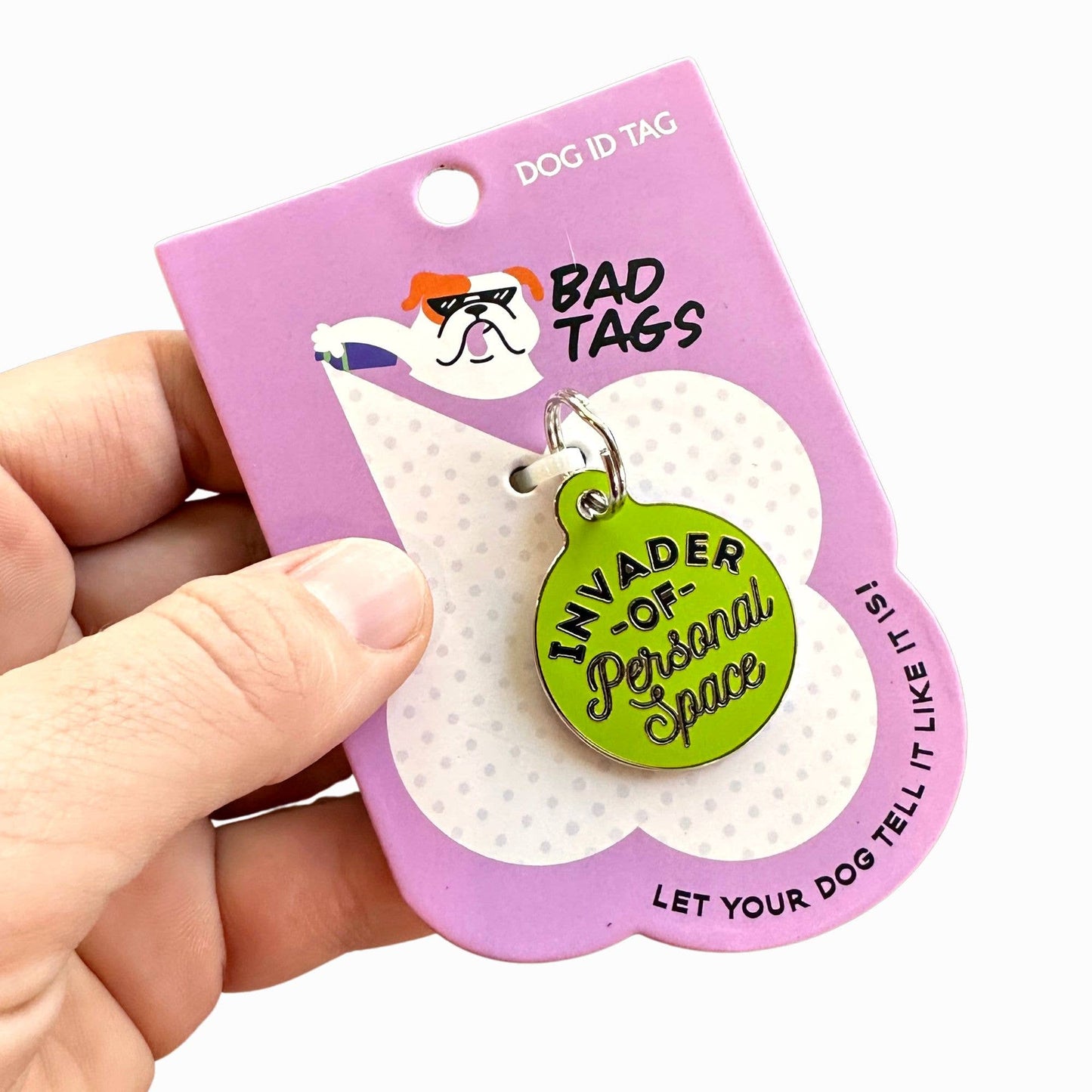 Bad Tags - Dog Tag with Personalized QR Code - Invader Personal Space - Green / Engraved QR Code / Large 1.25"