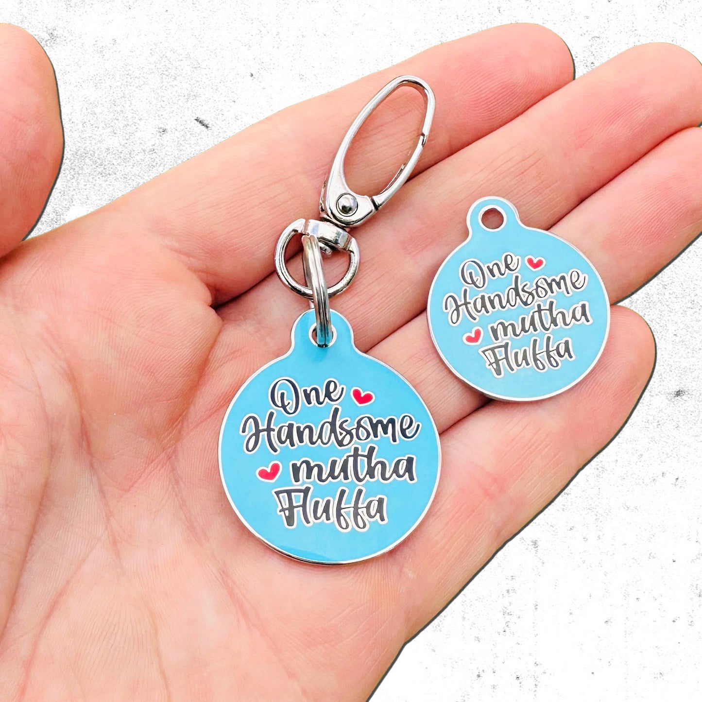 Bad Tags - Dog ID Tag with Personalized QR Code - Handsome Mutha Fluffa - Engraved QR Code / Small 1"