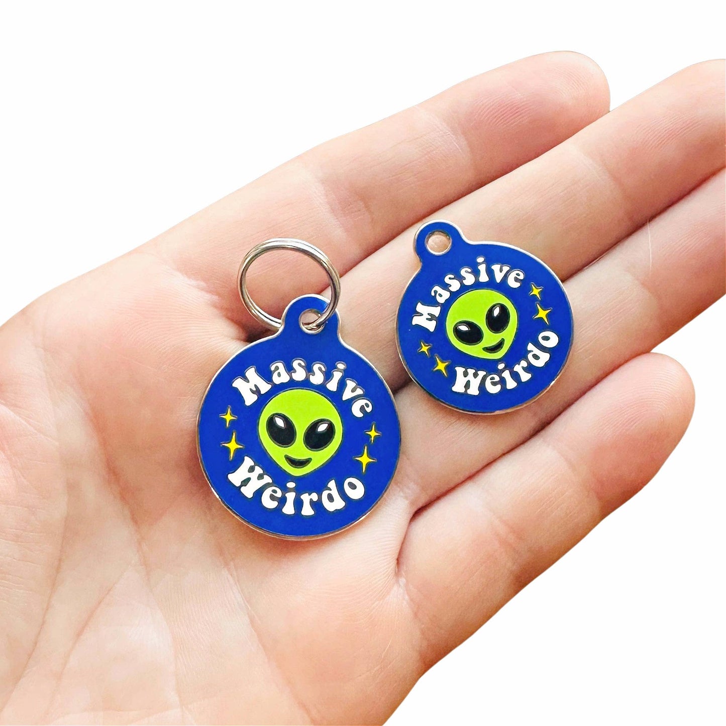 Bad Tags - Alien Dog ID Tag with Personalized QR Code - Massive Weirdo - Engraved QR Code / Large 1.25"