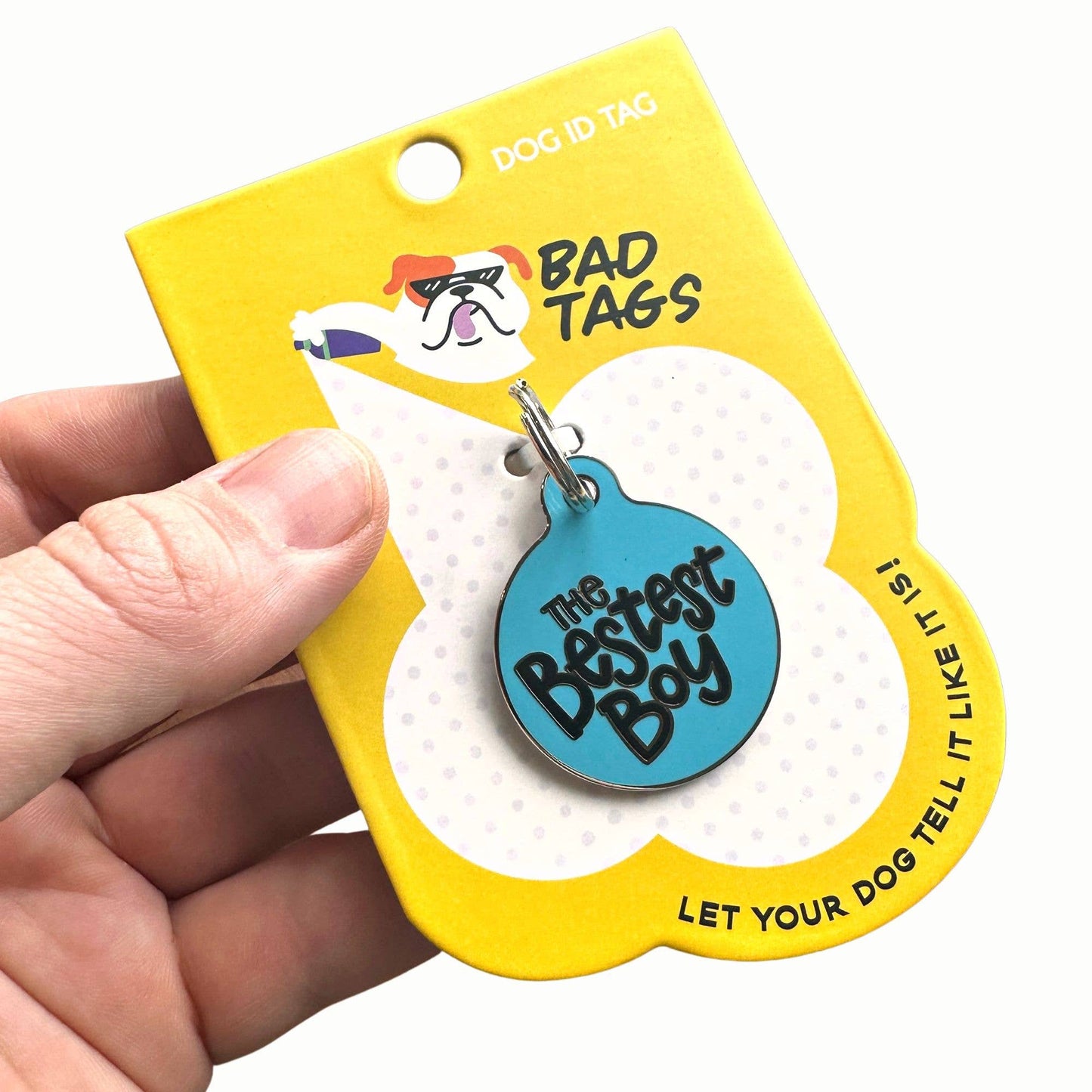 Bad Tags - Dog ID Tag with Personalized QR Code - The Bestest Boy - Black / Engraved QR Code / Small 1"