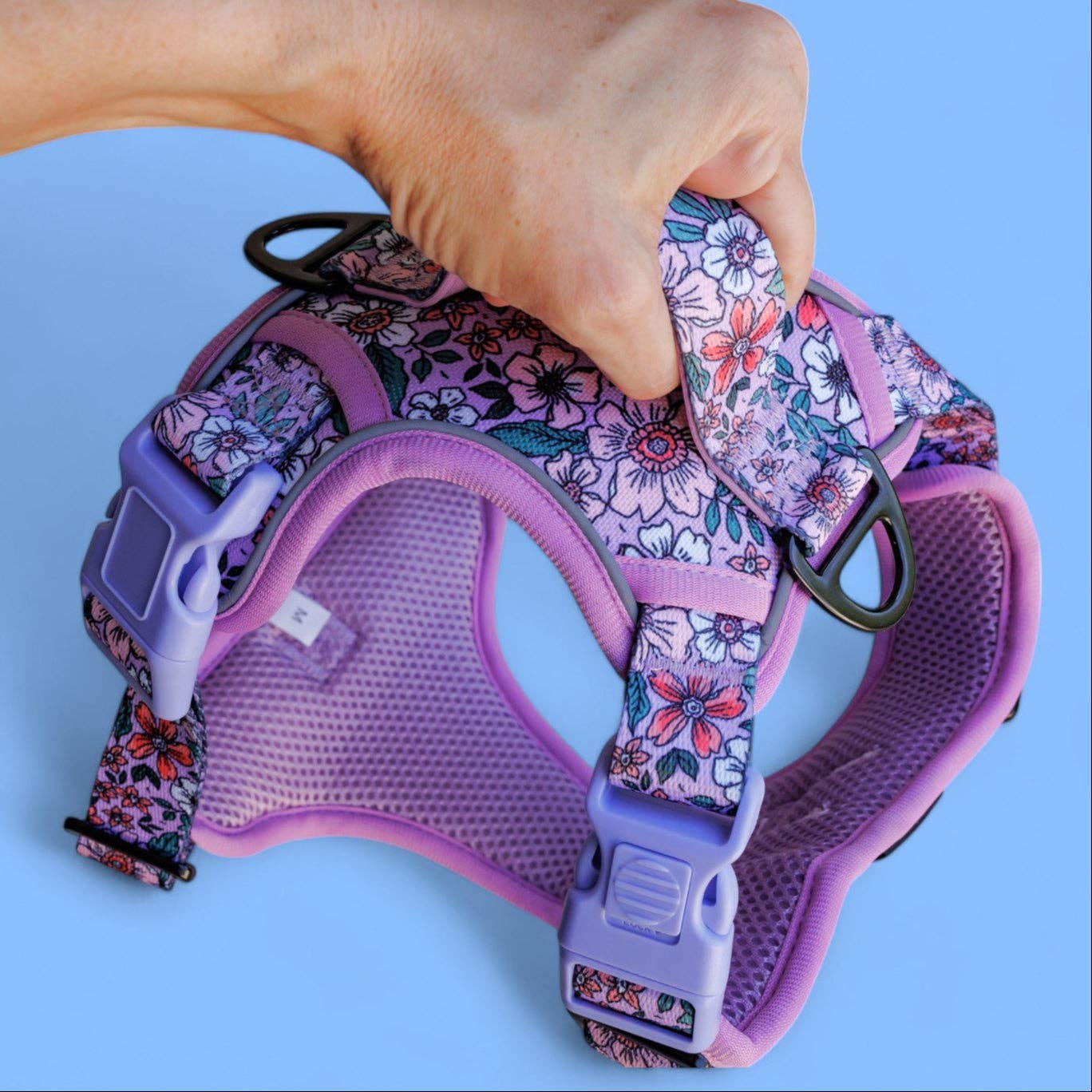 Dizzy Dog Collars - No Pull Dog Harness | Step in | Reflective | Heavy Duty | Easy Reach Handle | Lilac Floral - Medium/Large