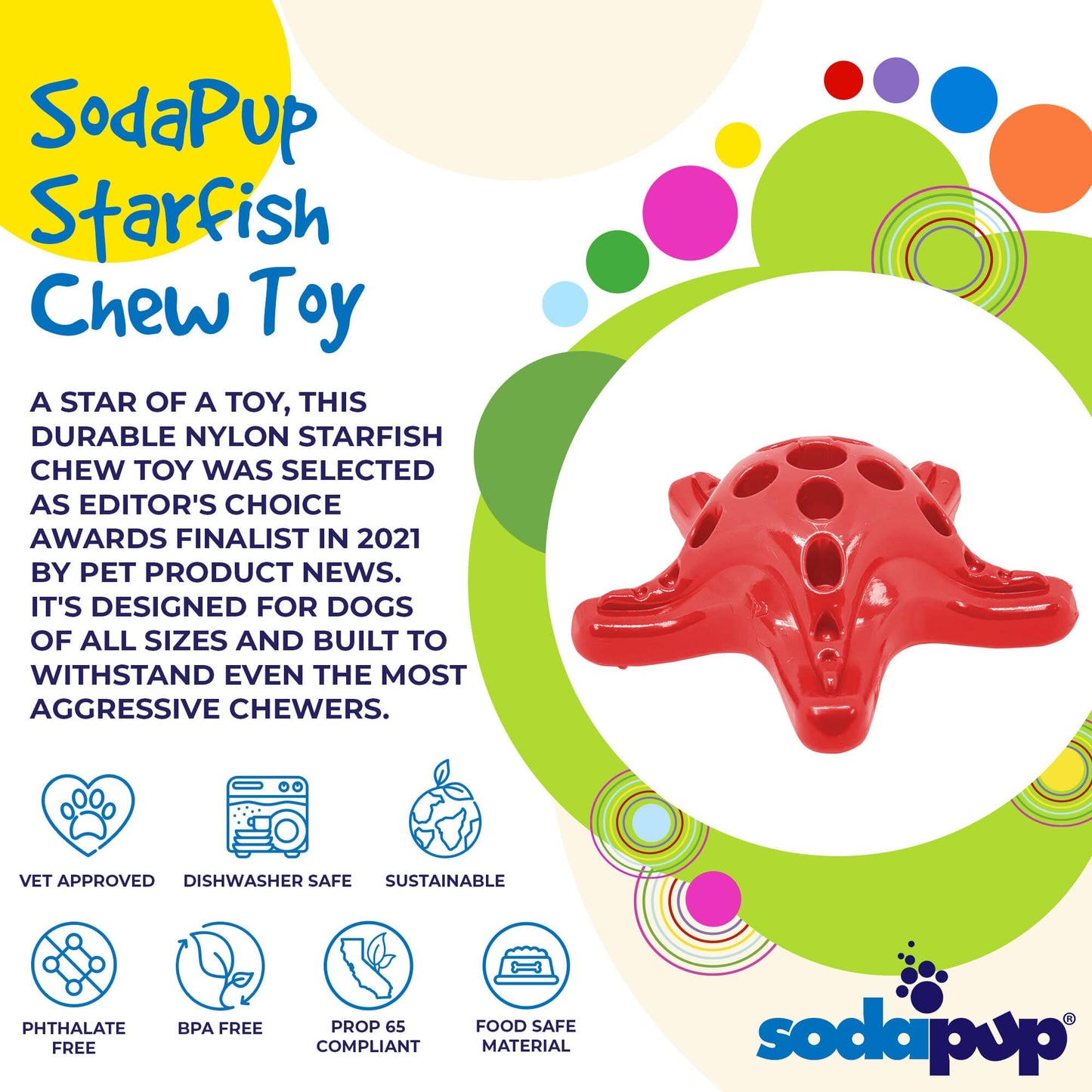 SodaPup - Starfish Ultra Durable Nylon Dog Chew Toy - Red - RED