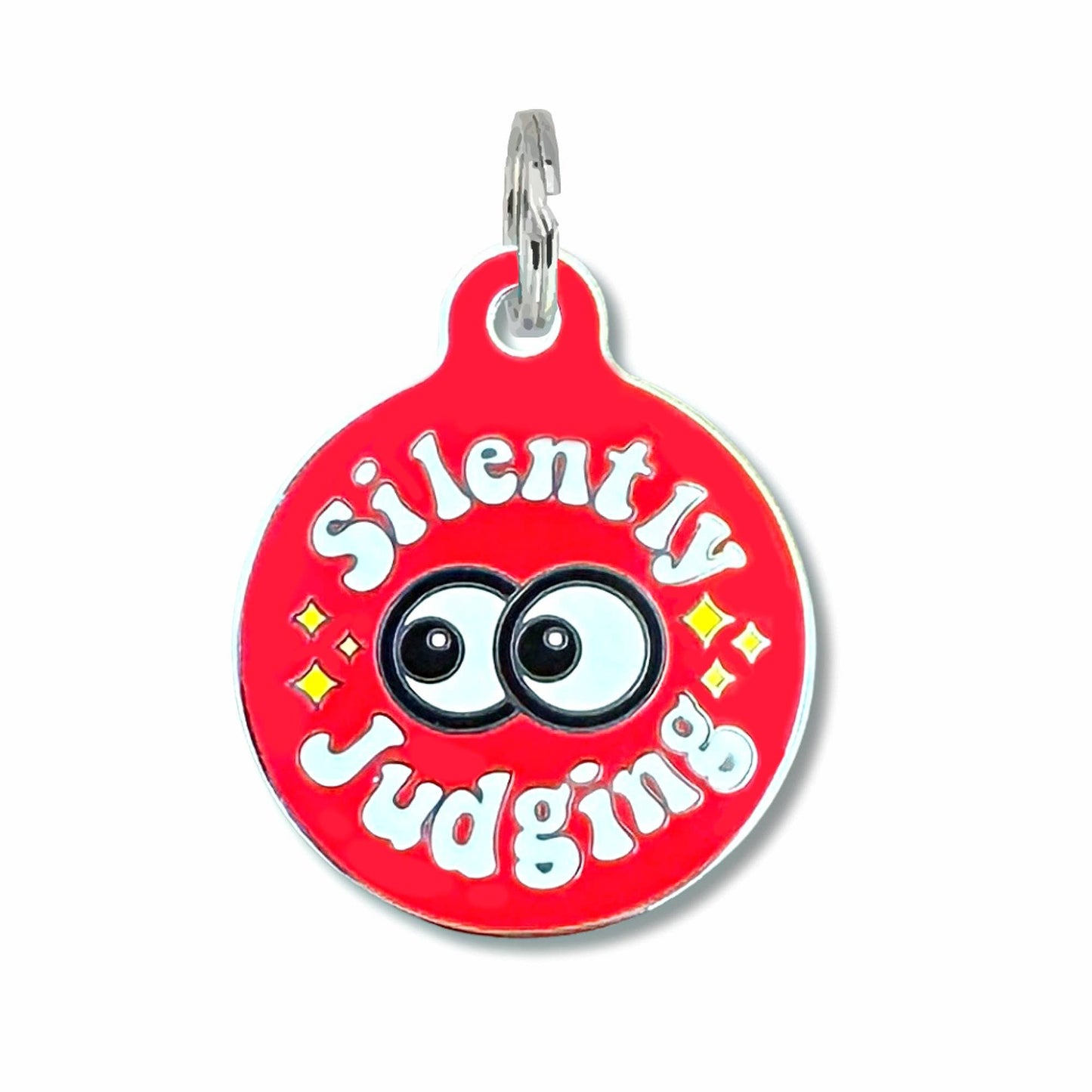 Bad Tags - Dog ID Tag with Personalized QR Code - Silently Judging - Collar Charm (blank backside) / Small 1"