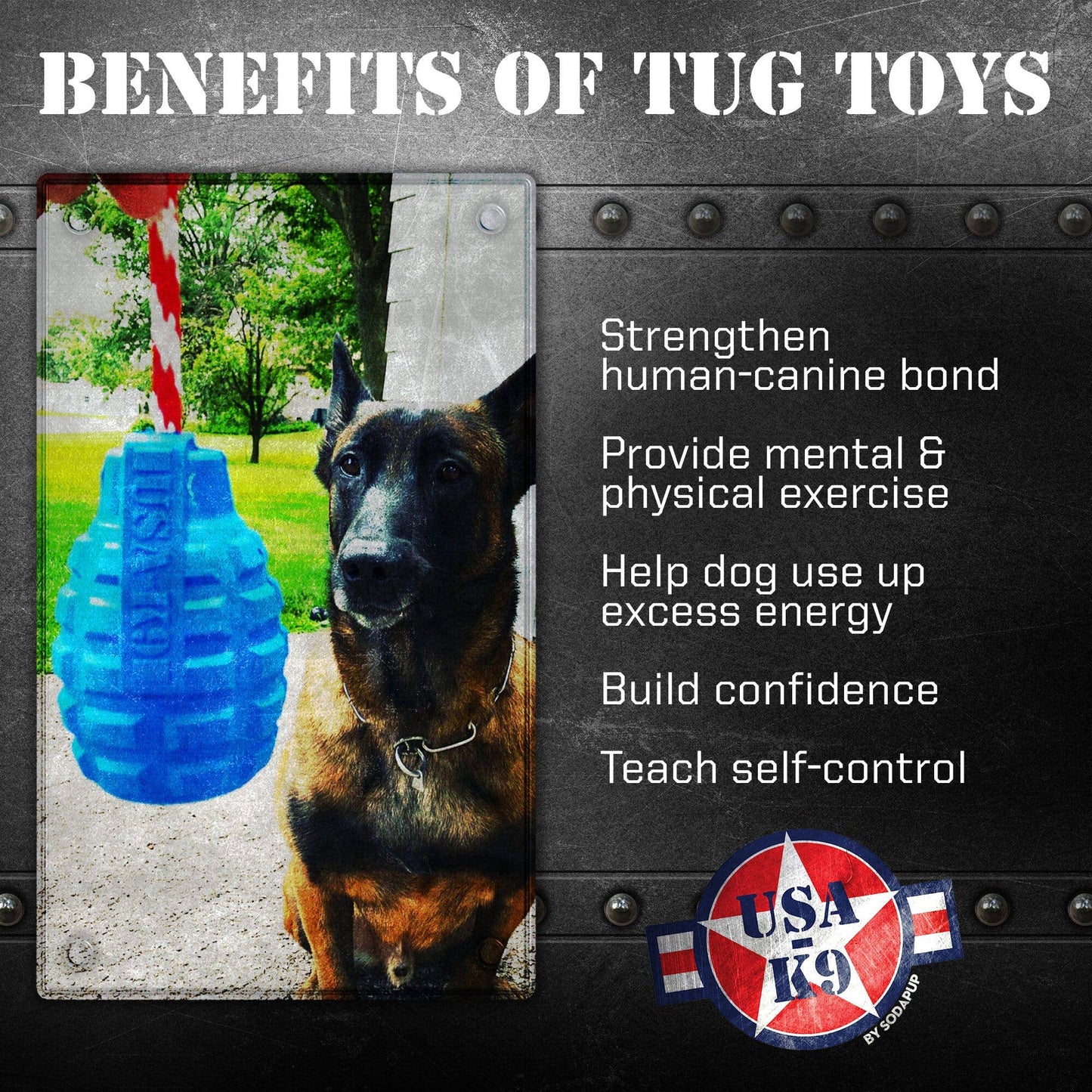 SodaPup - USA-K9 Grenade - Chew Toy - Reward Toy - Blue - Blue / XL