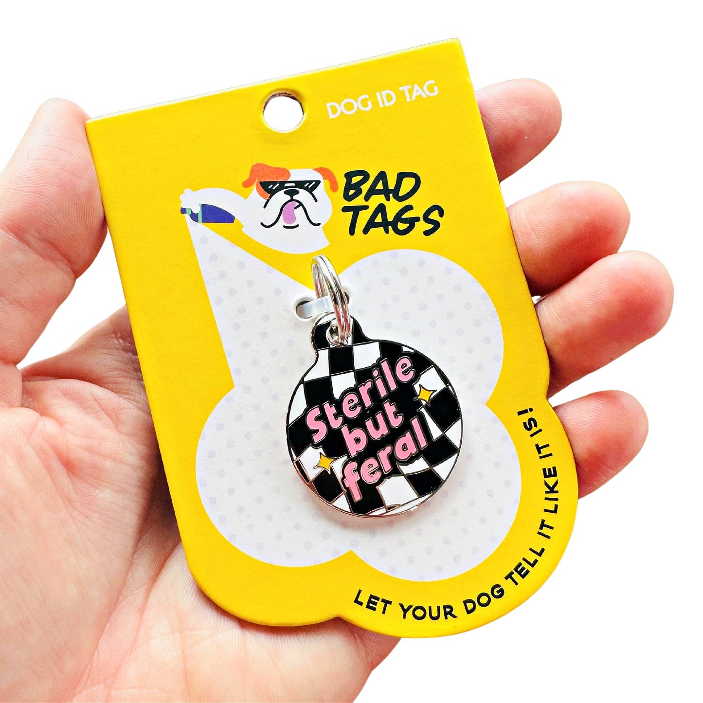 Bad Tags - Funny Dog ID Tag Collar Charm - Sterile but Feral - Small / Engraved QR Code
