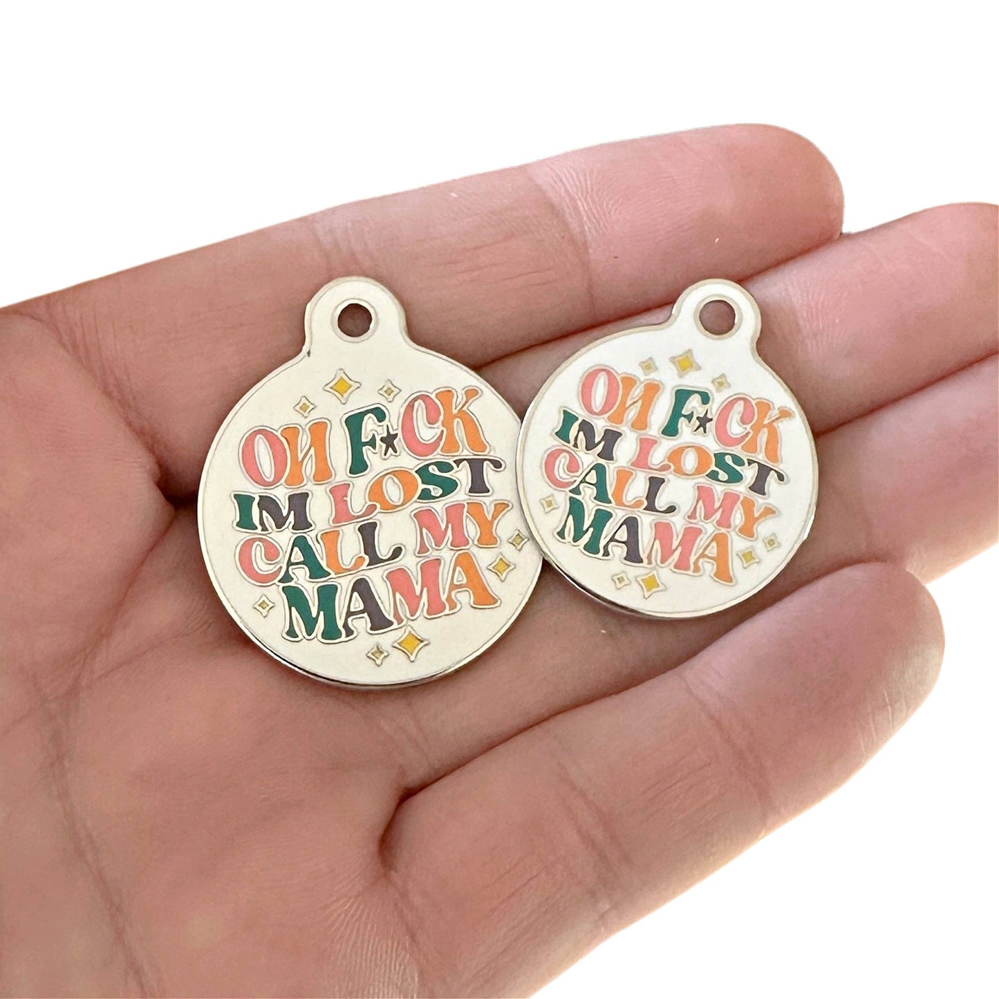 Bad Tags - Personalized Pet ID Dog Collar Tag - F*ck I'm Lost Call Mama - Small / Engraved QR Code