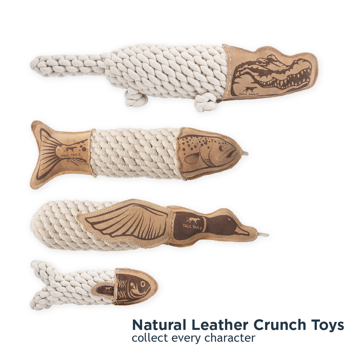 Tall Tails - Natural Leather Crunch Fish Rope Dog Toy