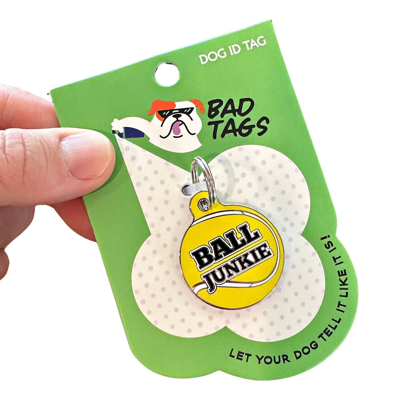 Bad Tags - Dog ID Tag with Personalized QR Code - Ball Junkie 🎾 - Engraved QR Code / Large 1.25"
