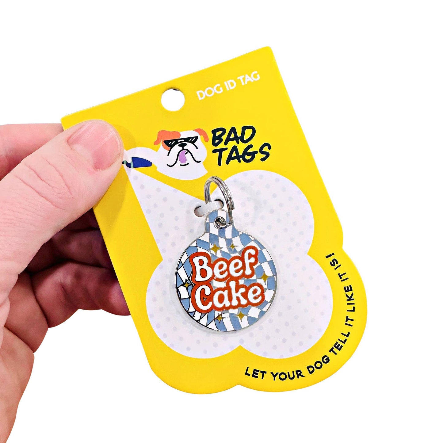 Bad Tags - Dog ID Tag with Personalized QR Code - Beefcake - Engraved QR Code / Large 1.25"